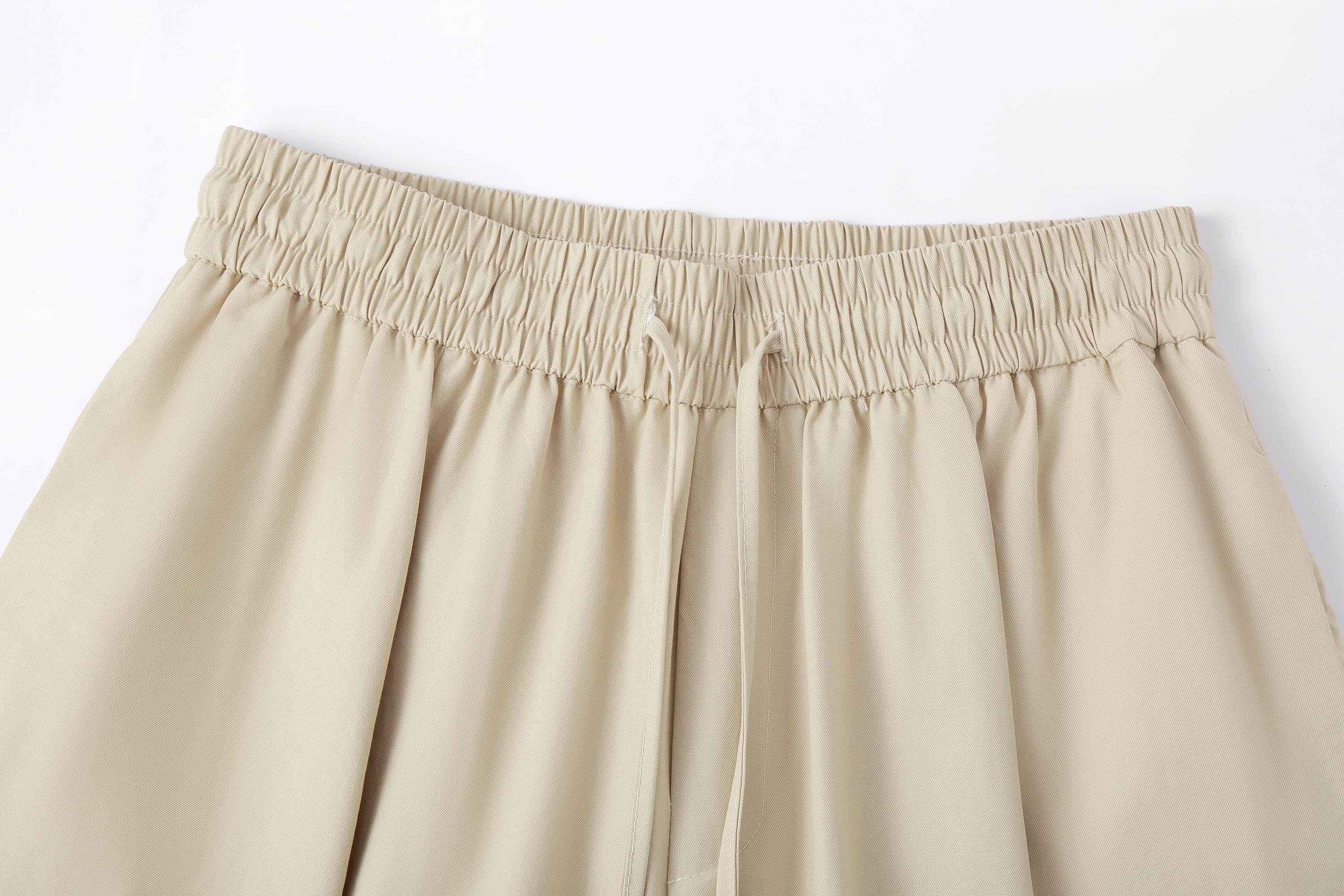 Spliced Wide-Leg Drawstring Pants