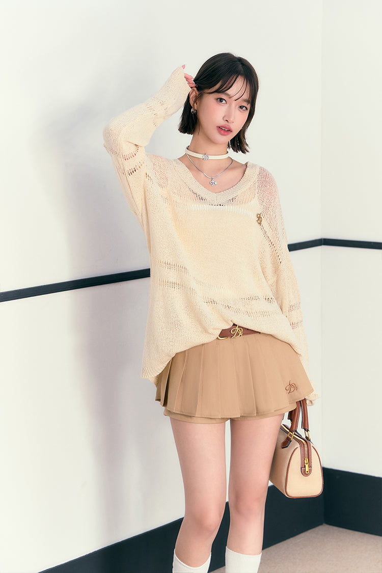 Pleated Skort in Chic Beige