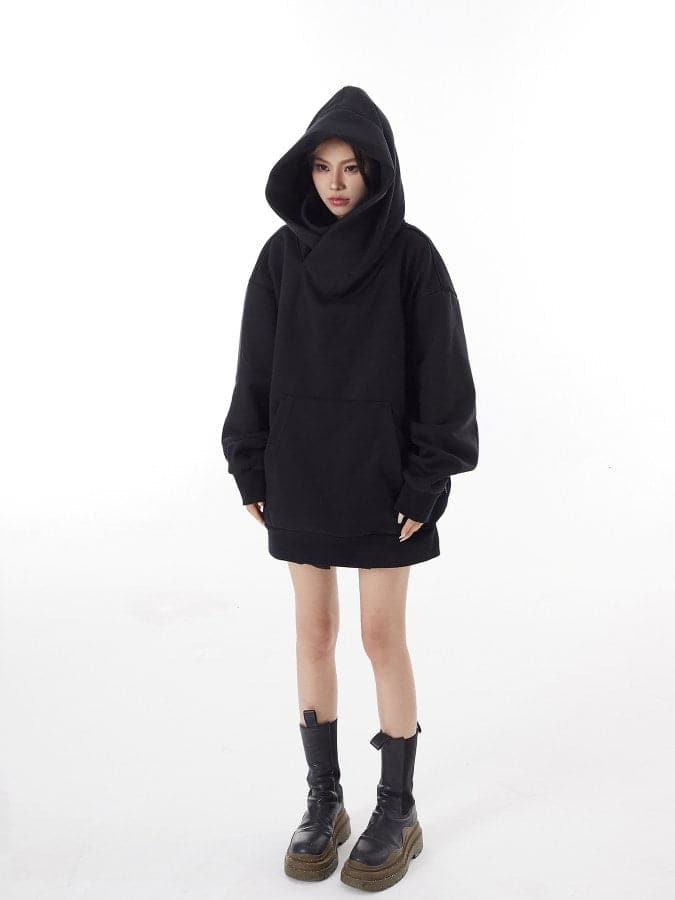 Loose Fit High Neck Hooded Pullover - chiclara