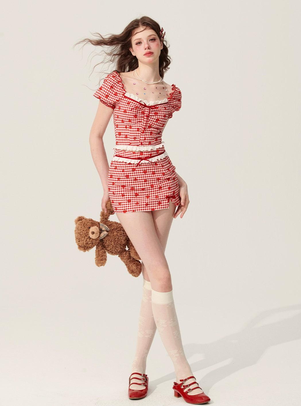 Berry Red Top and Short Skirt Set - chiclara