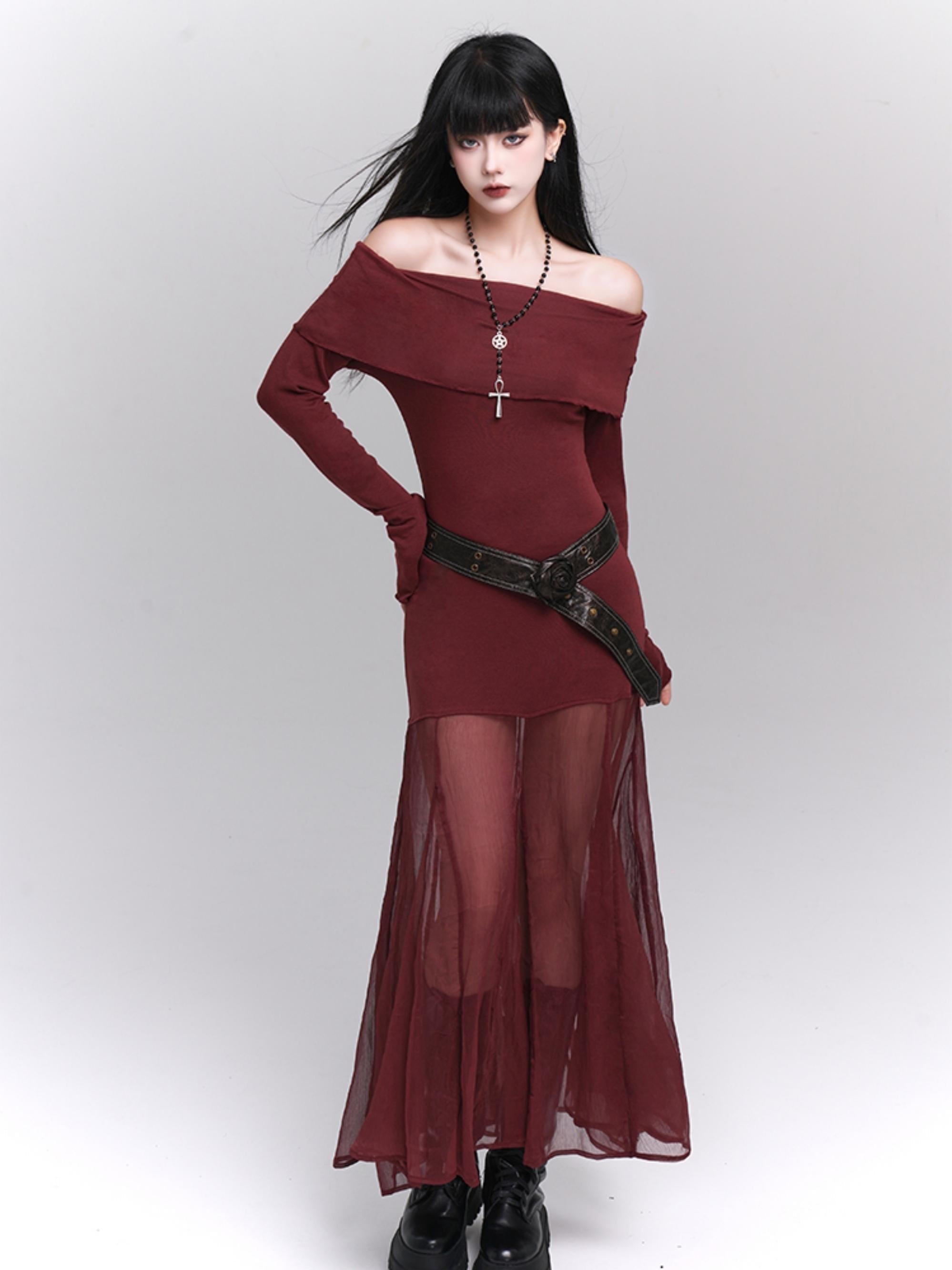 Gothic Romance Off-Shoulder Maxi Dress