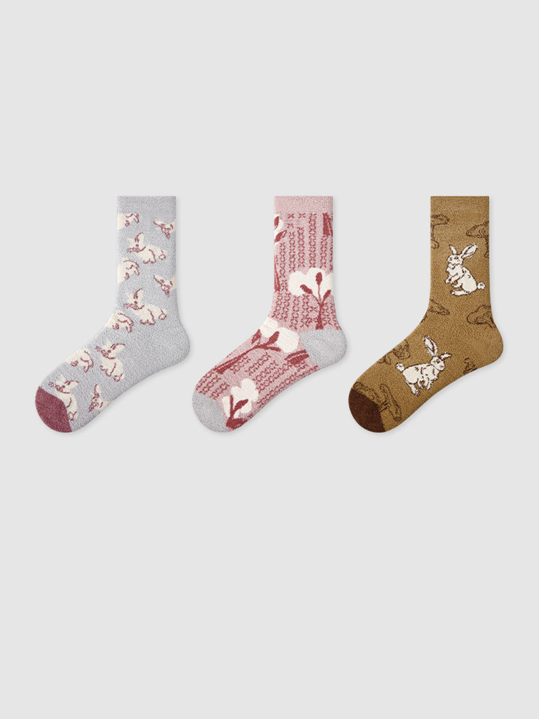 3 Pack Cute Coral Fleece Mid-calf Socks for Women