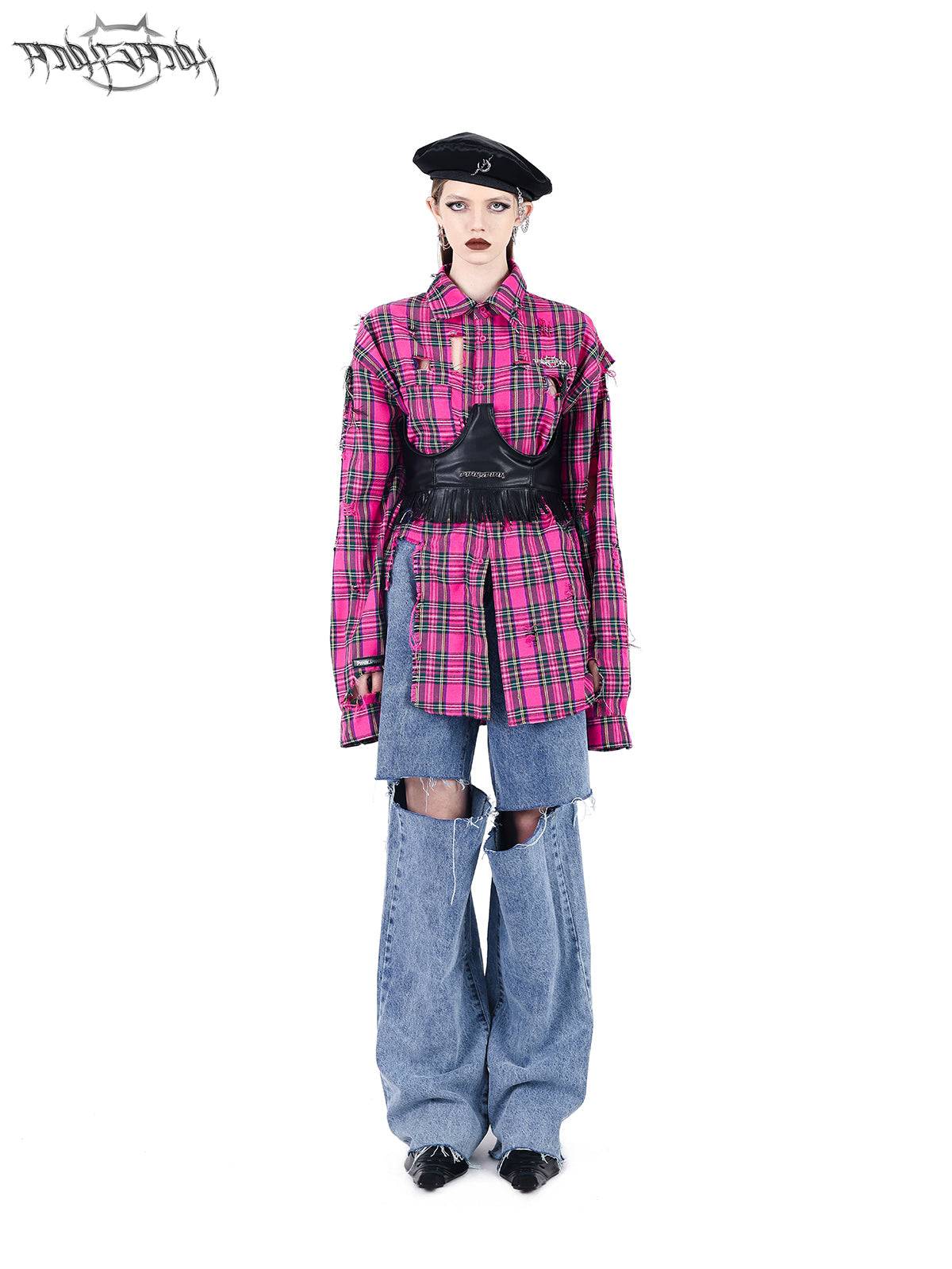 PINKSPINK Punk Plaid Oversized Shirt - Hot Pink