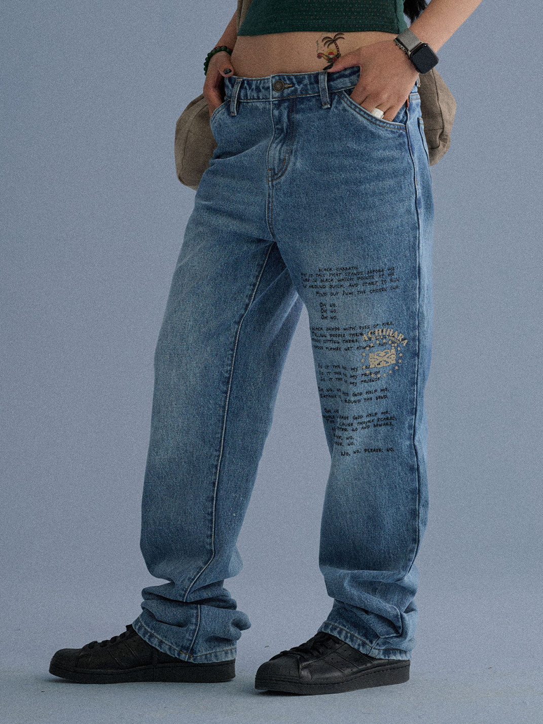 Distressed Letter Print Jeans