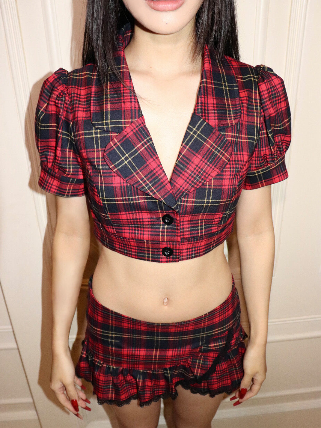 Cropped Red Plaid Cropped Shirt