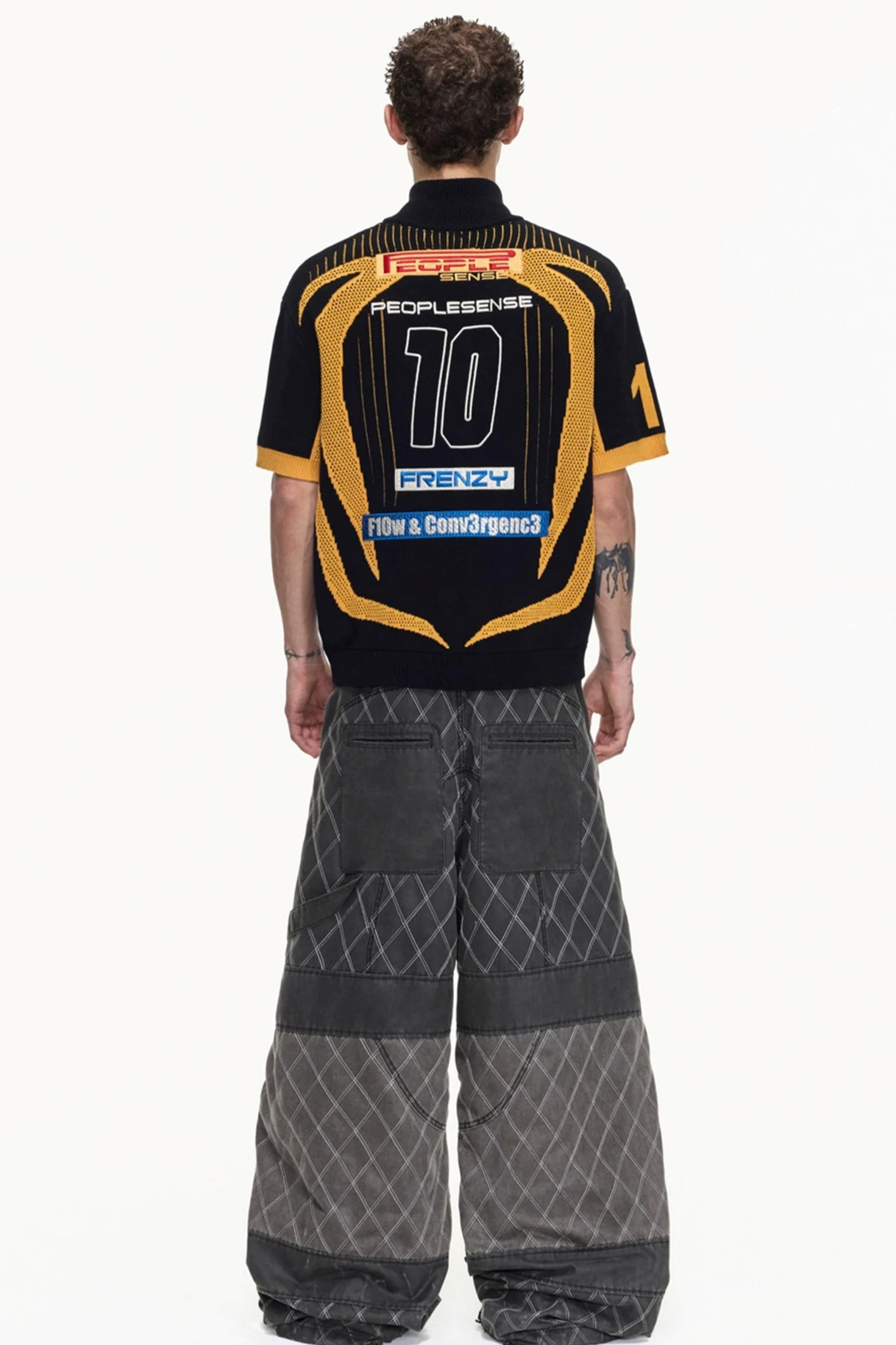 Men's Yellow Black Mesh Knit Polo Shirt