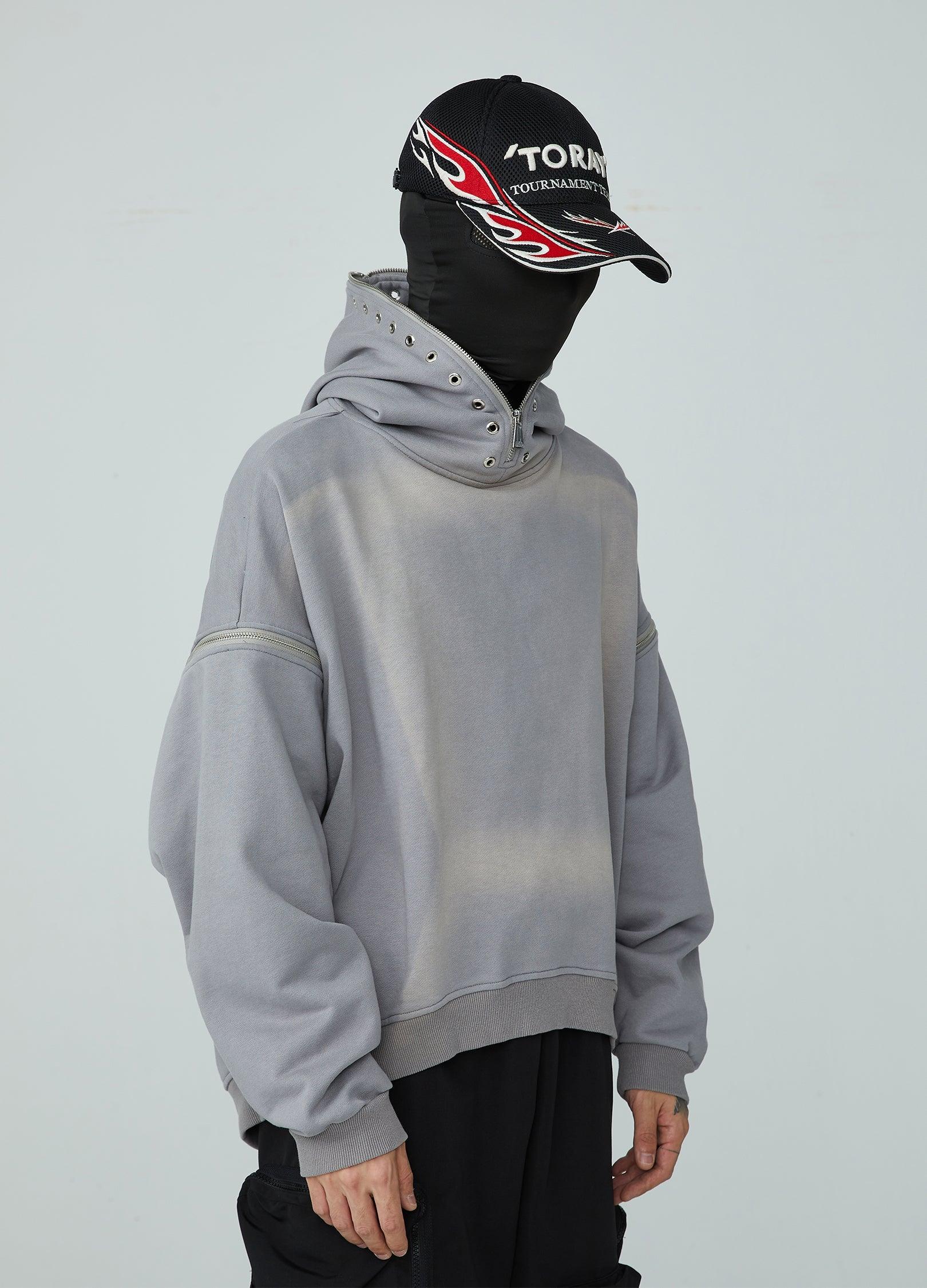 Unisex Gradient Dye Hooded Sweatshirt with Detachable Sleeves - chiclara