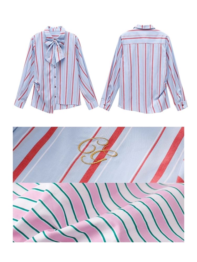 Striped Bow-Tie Blouse Shirt