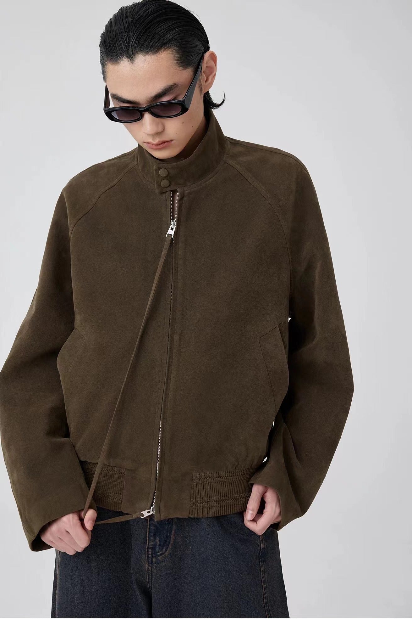 Brown Suede Bomber Jacket