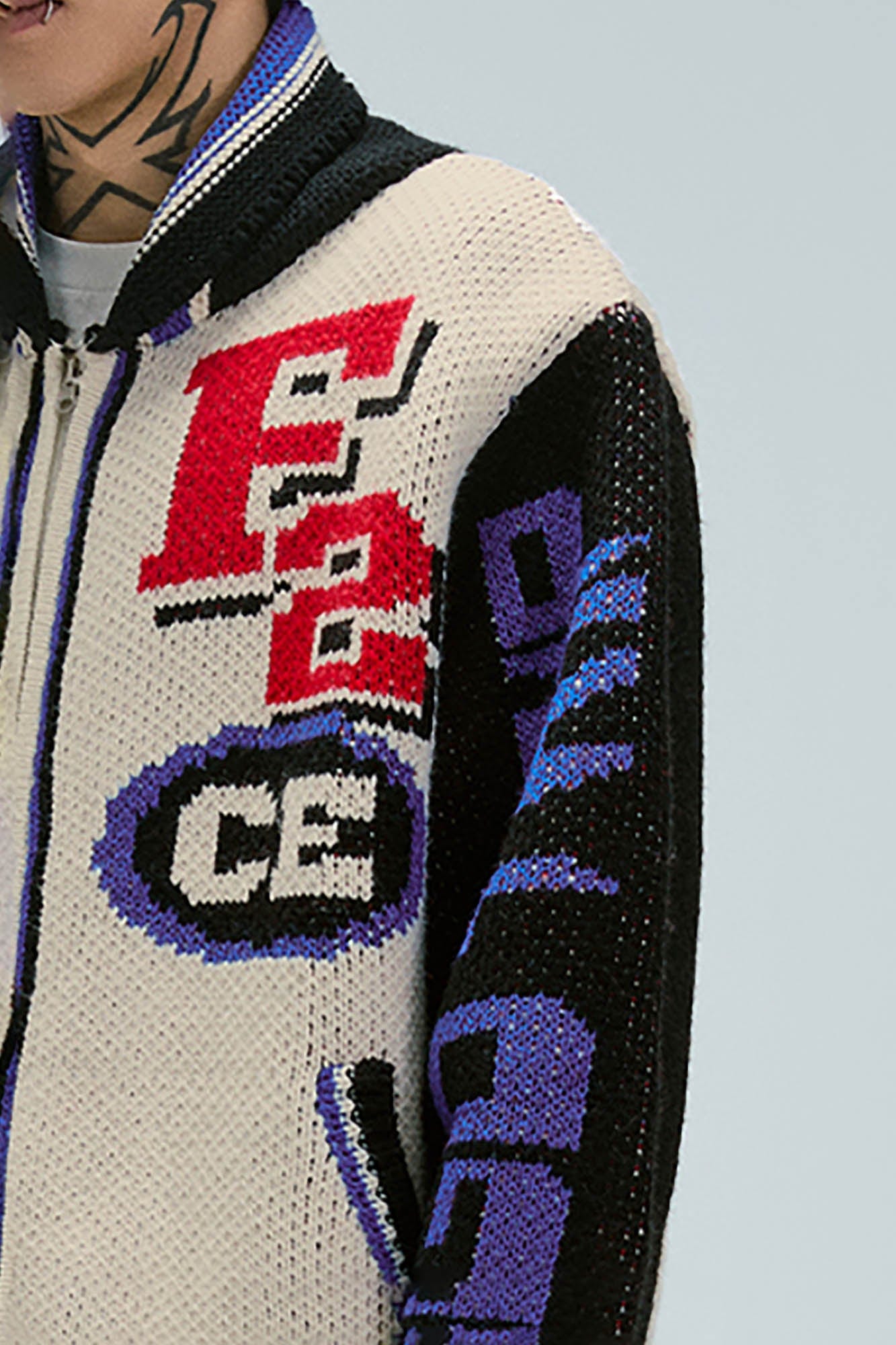 Retro Racing Knit Bomber Jacket