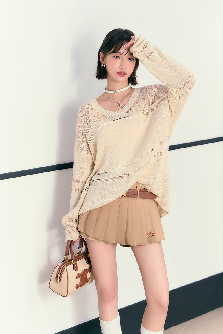 Pleated Skort in Chic Beige