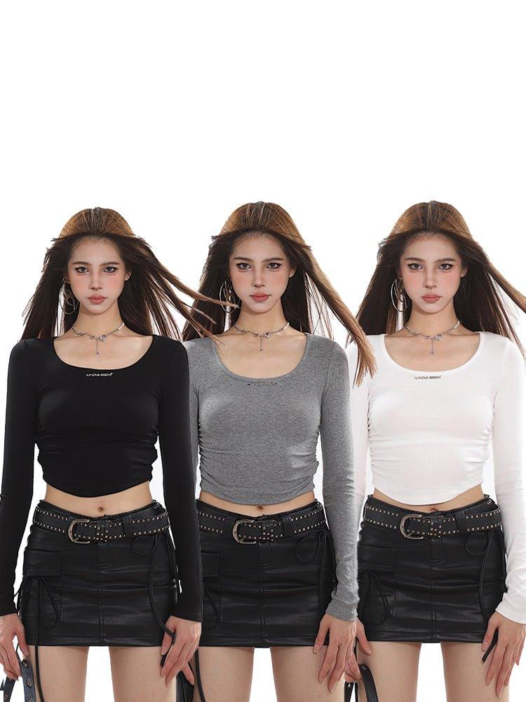 Elegant High Elastic Slim Fit Long Sleeve Round Neck Tee - chiclara