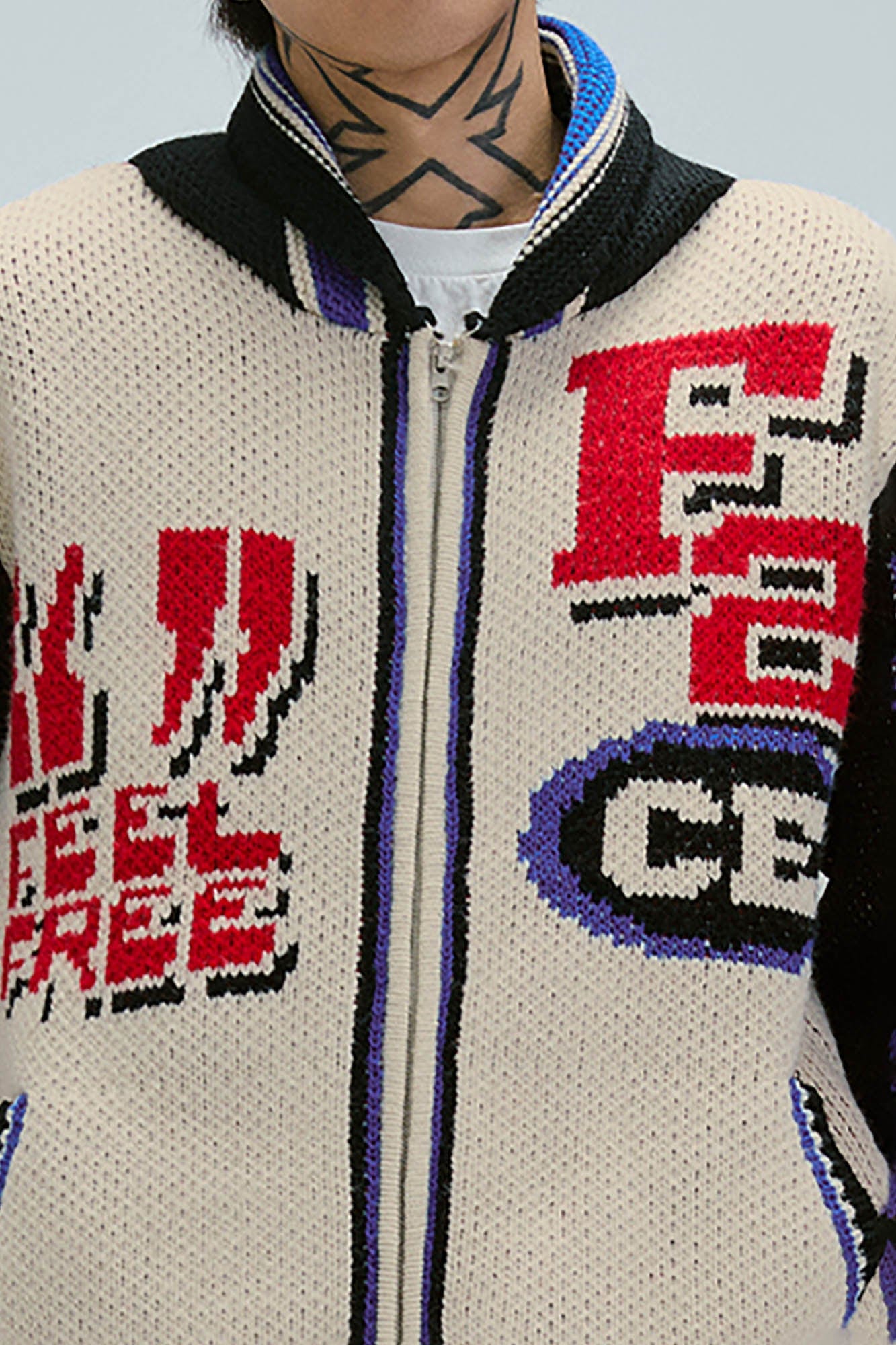 Retro Racing Knit Bomber Jacket