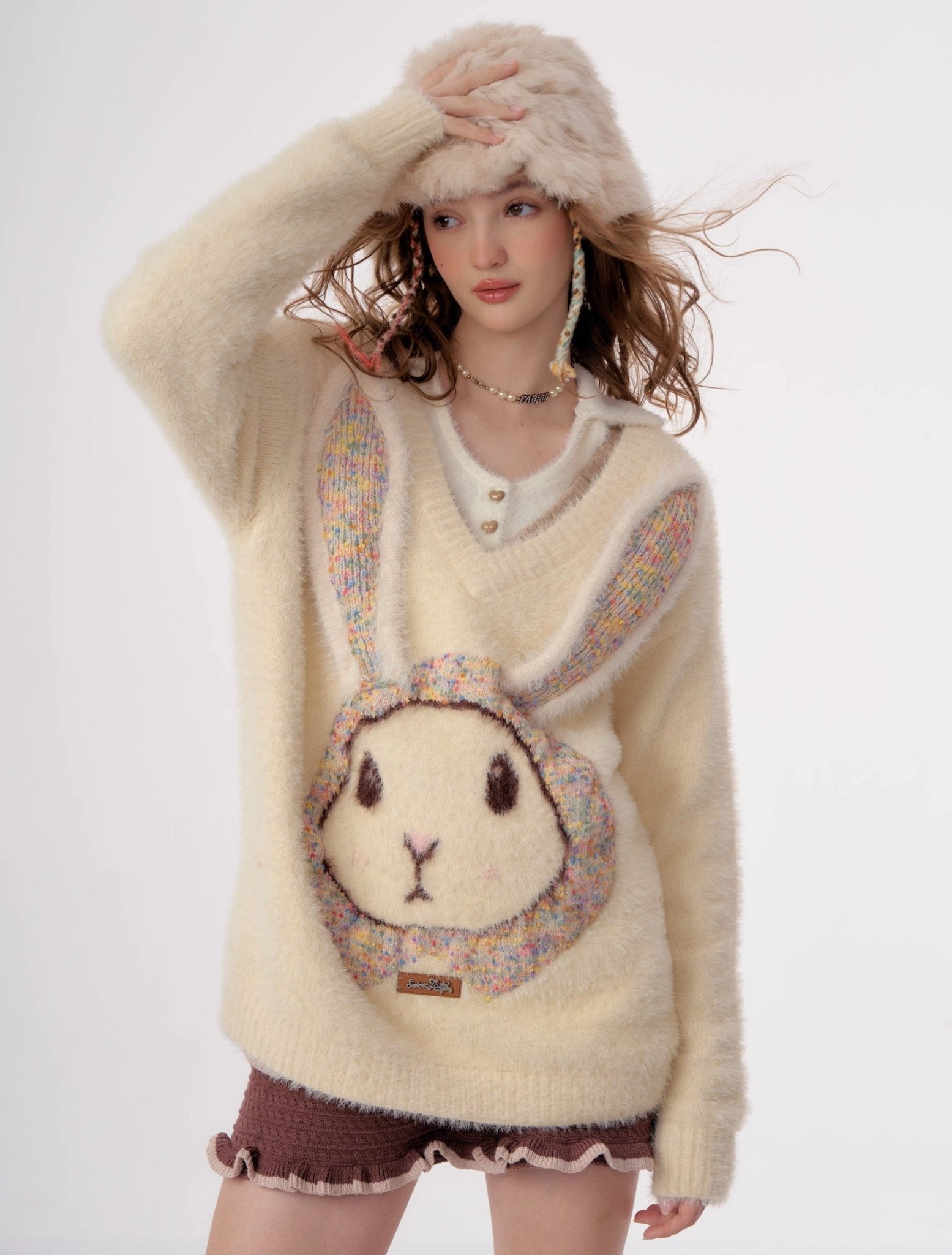 Fluffy Rabbit Cream Sweater