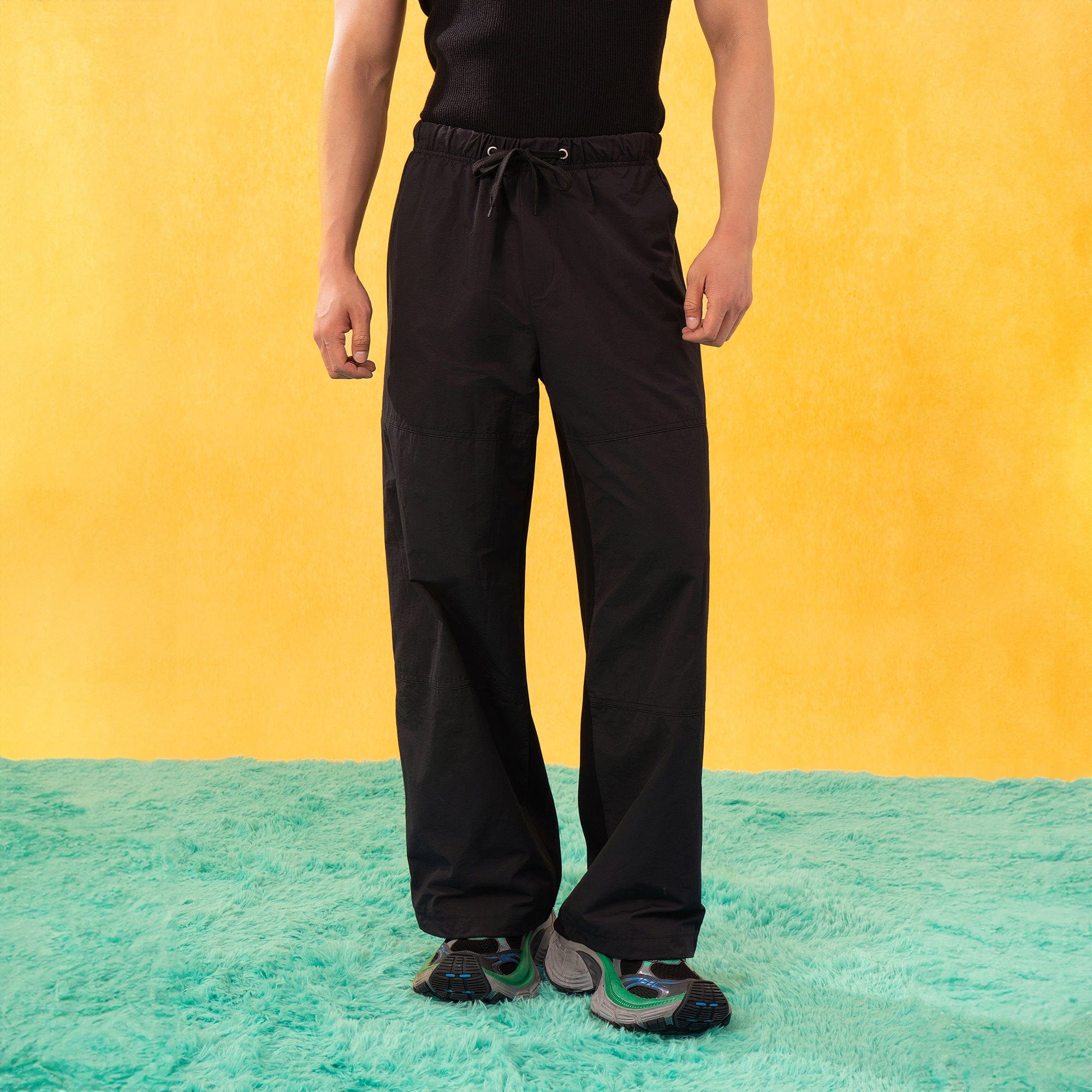 Wide-Leg Two-Tone Drawstring Pants