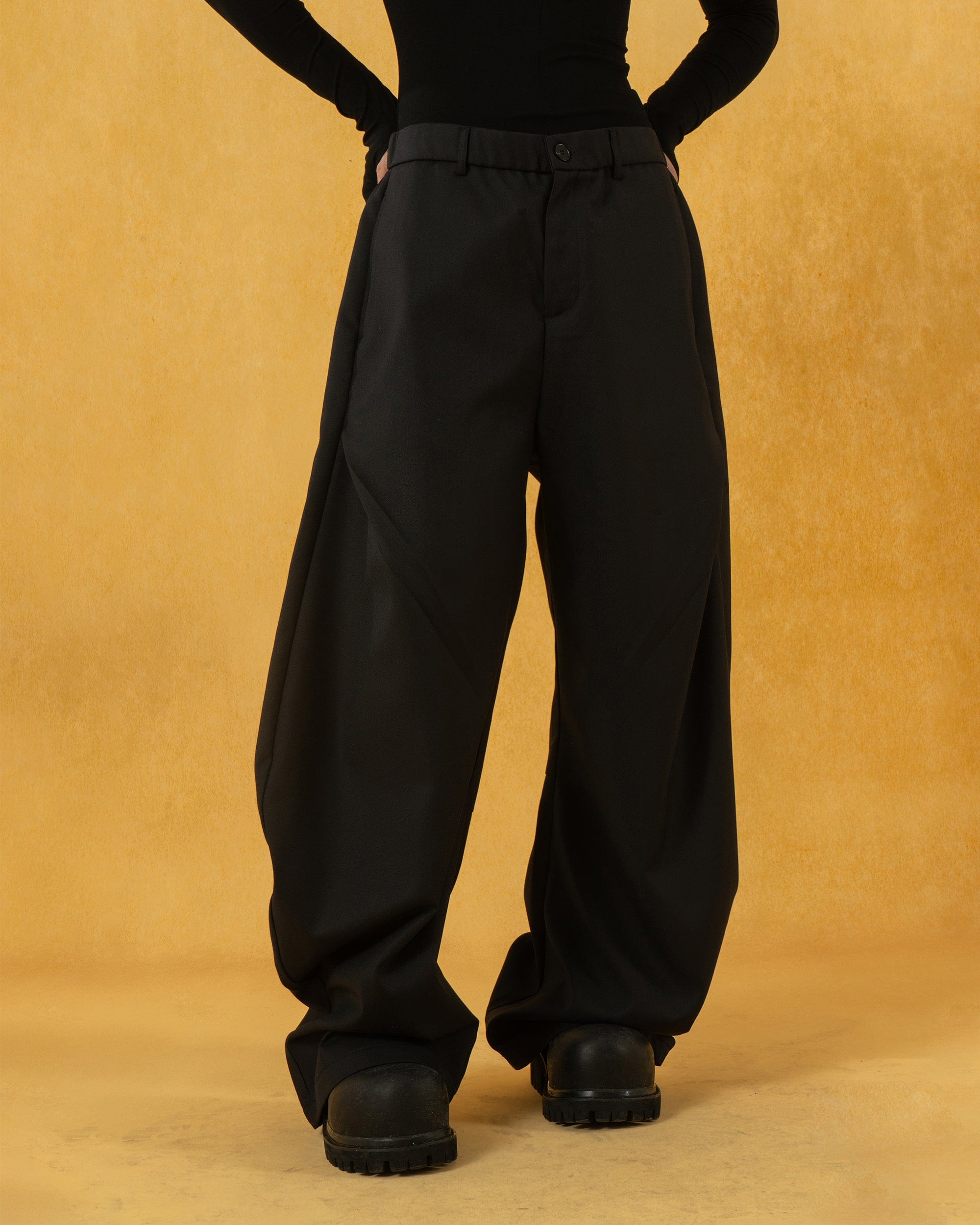 Curved Black Ultra Wide-Leg Trousers