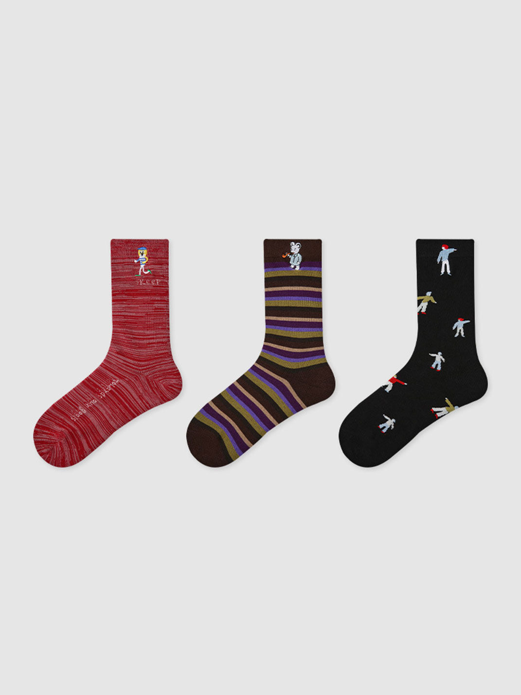 3 Pack Cartoon Animal Striped Mid-calf Socks for Women