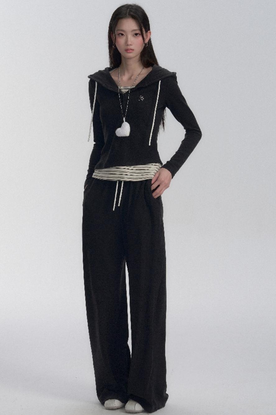 Hooded Long Sleeve Top and Pants Set-Up