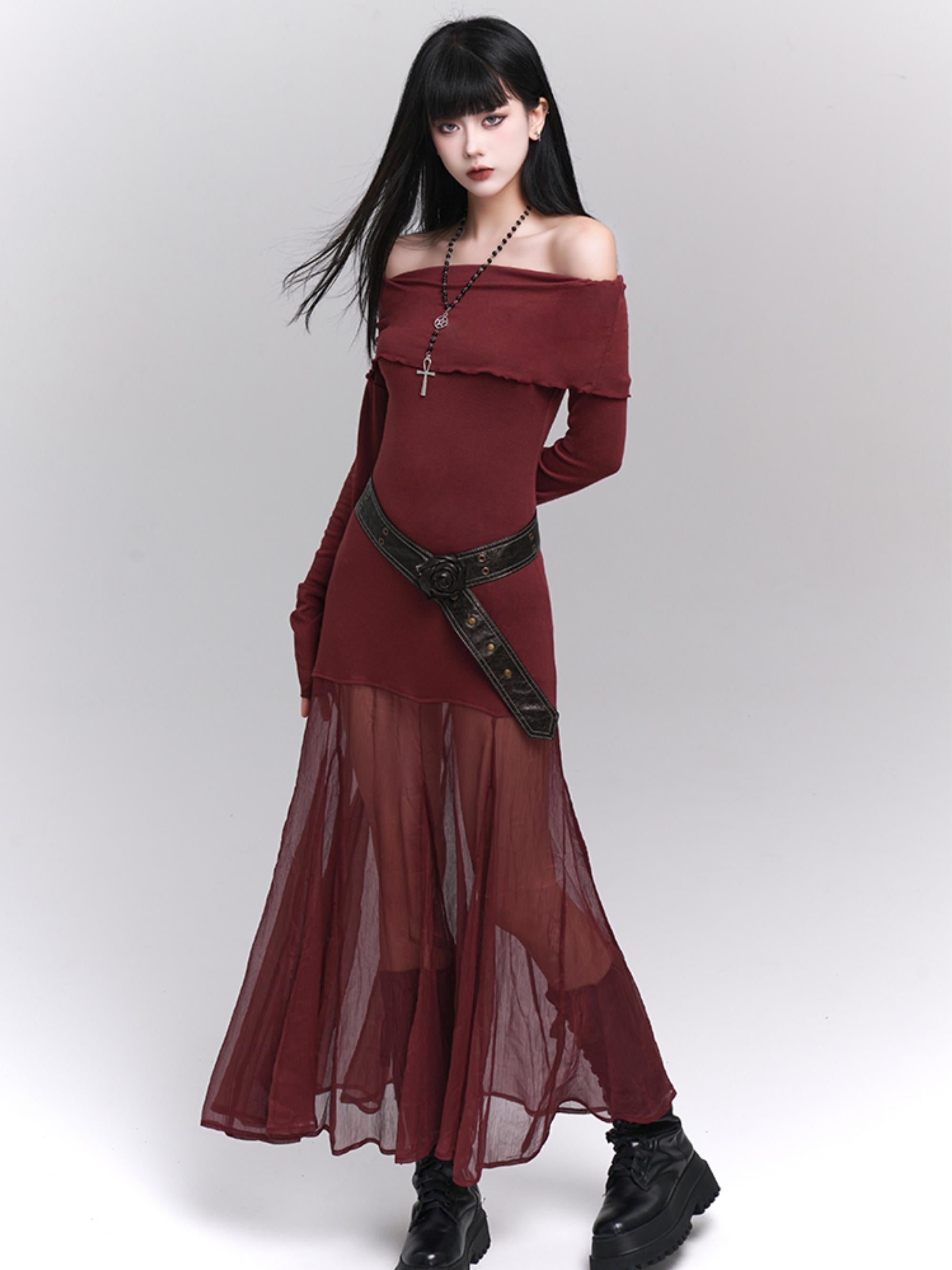 Gothic Romance Off-Shoulder Maxi Dress