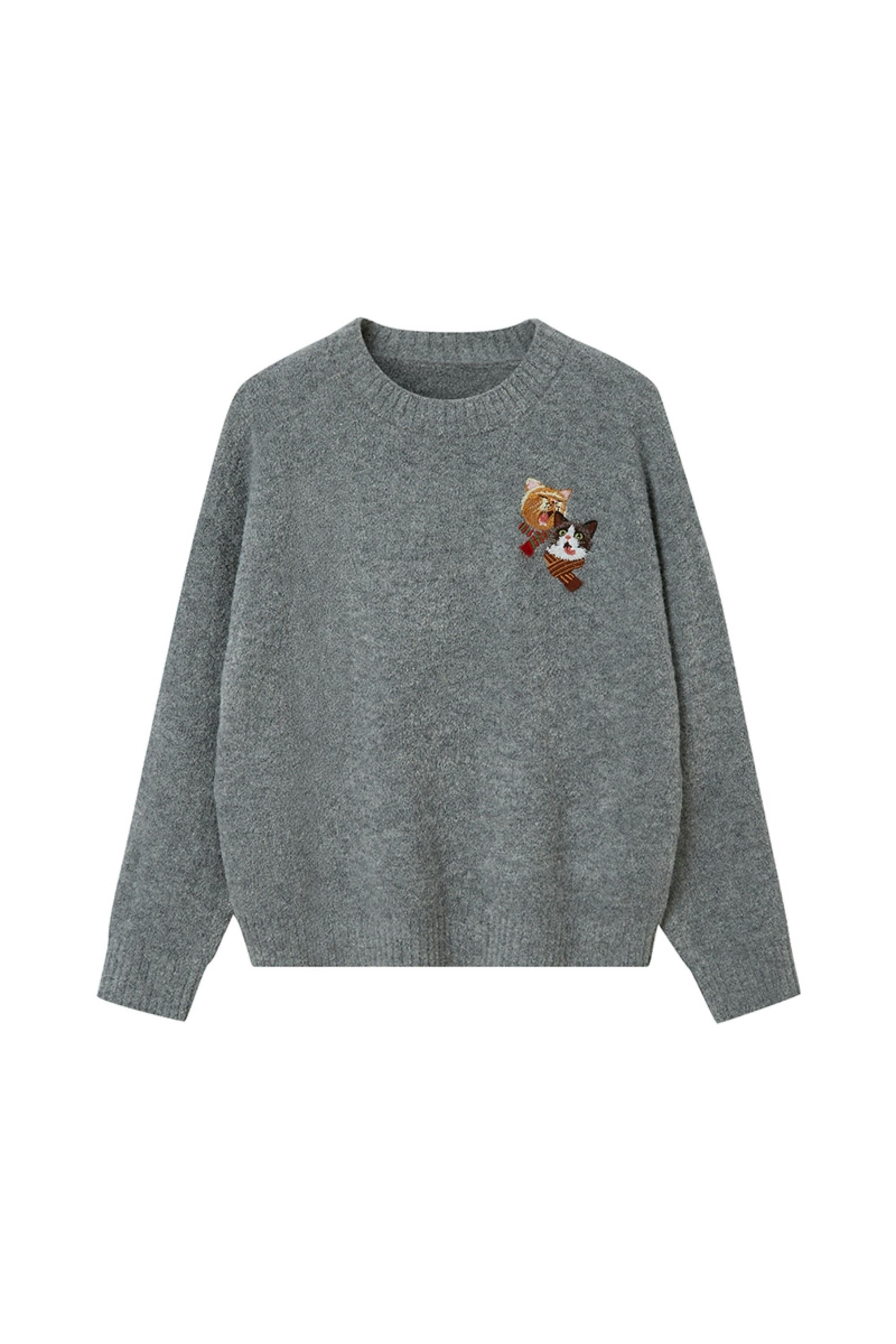 Embroidered Cat Knit Sweater