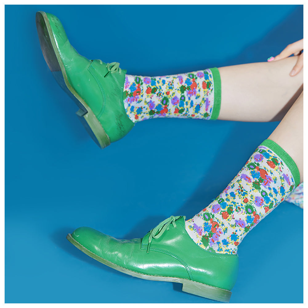 Spring Flower Pattern Cotton Crew Socks