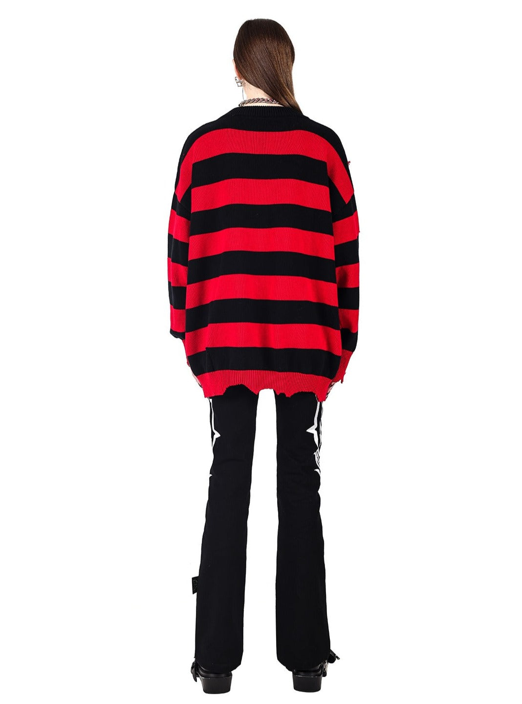 PINKSPINK Distressed Moon Striped Sweater - Black/White