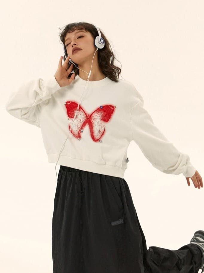 Butterfly Print Vintage Sweatshirt - chiclara