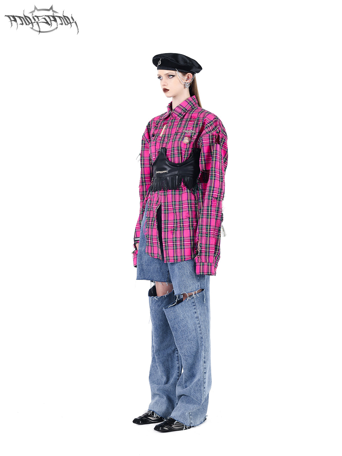 PINKSPINK Punk Plaid Oversized Shirt - Hot Pink