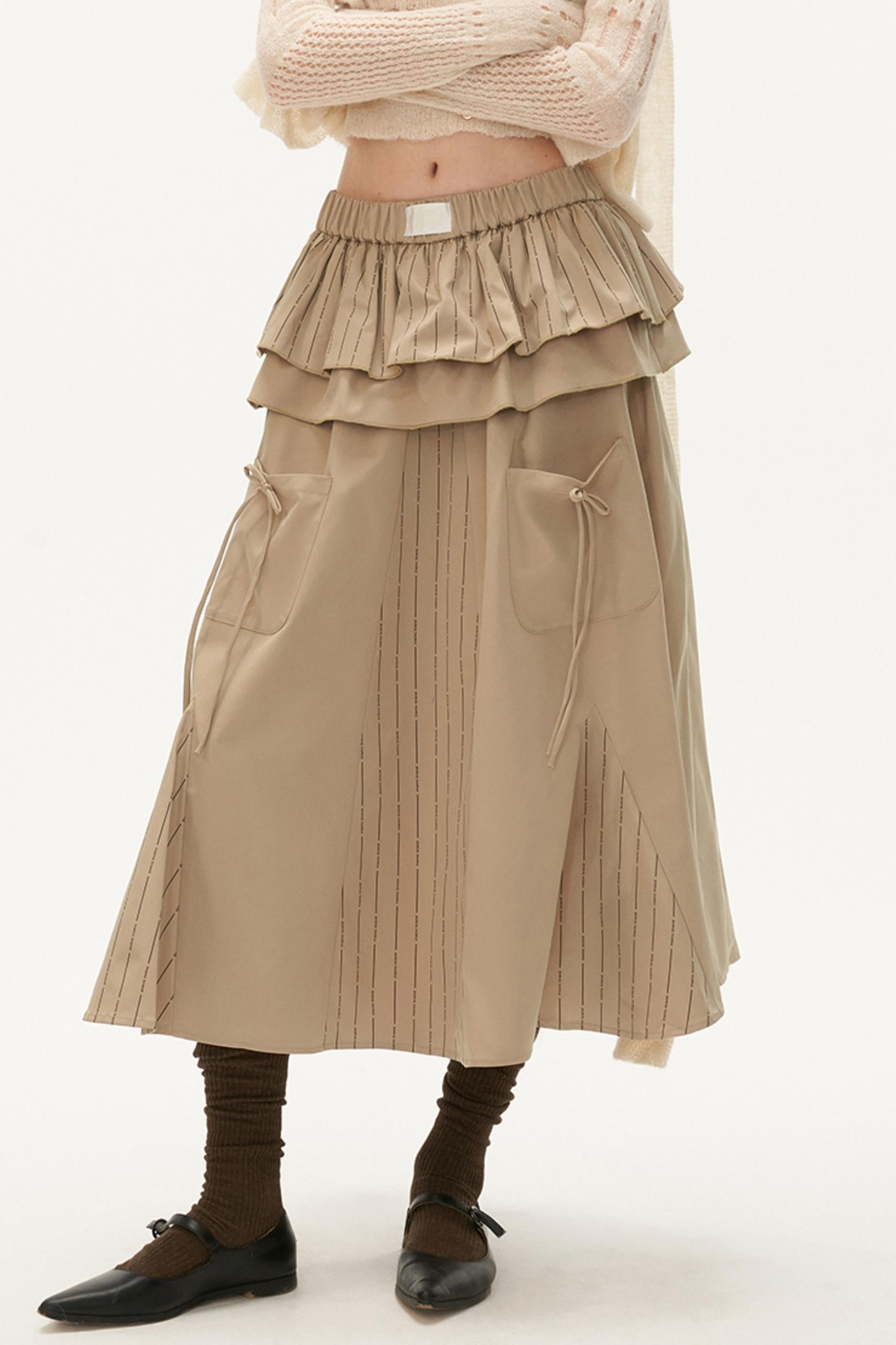 Ruffle Pocket Midi Skirt