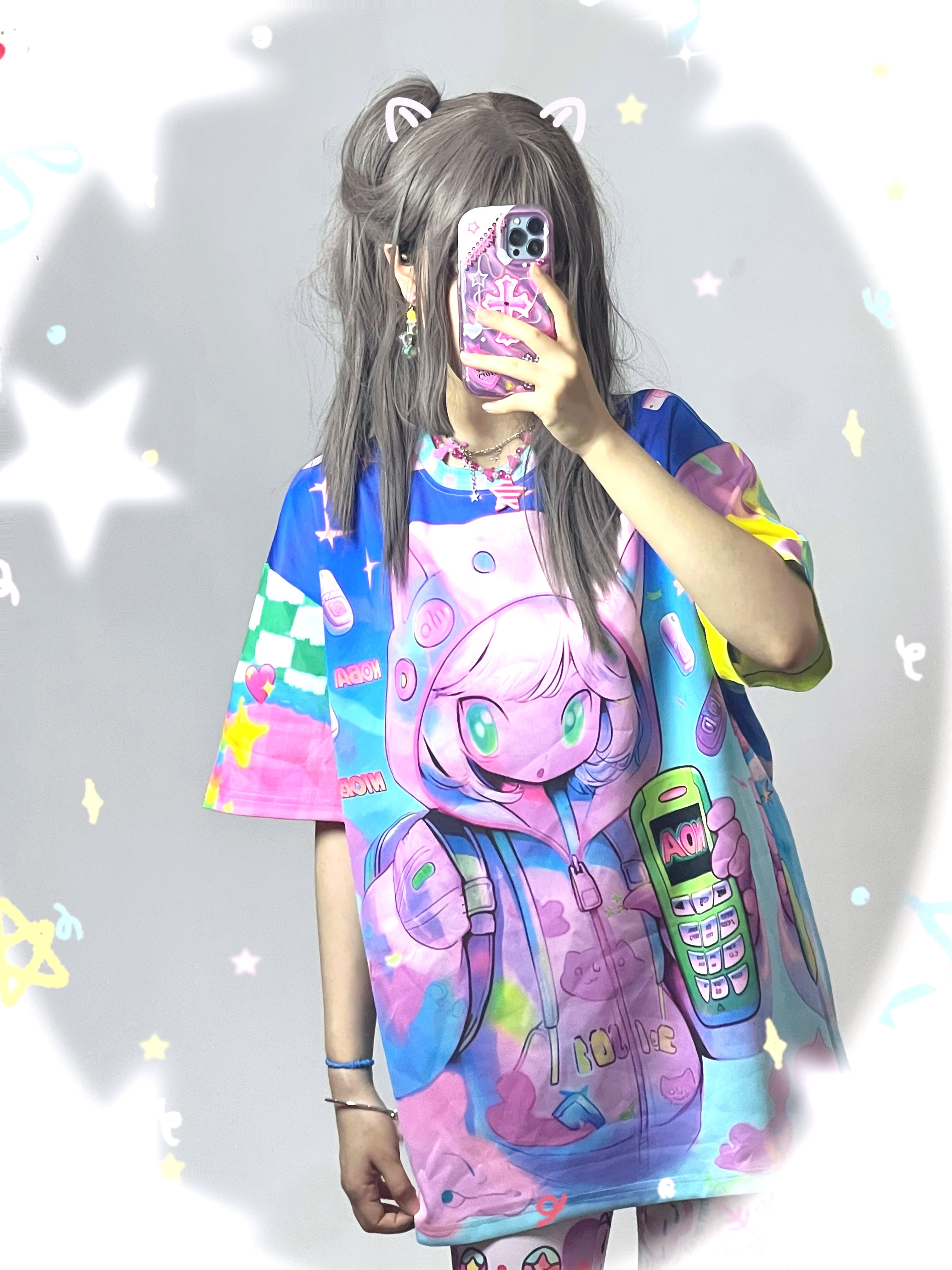 Kawaii Retro Phone Oversized T-Shirt