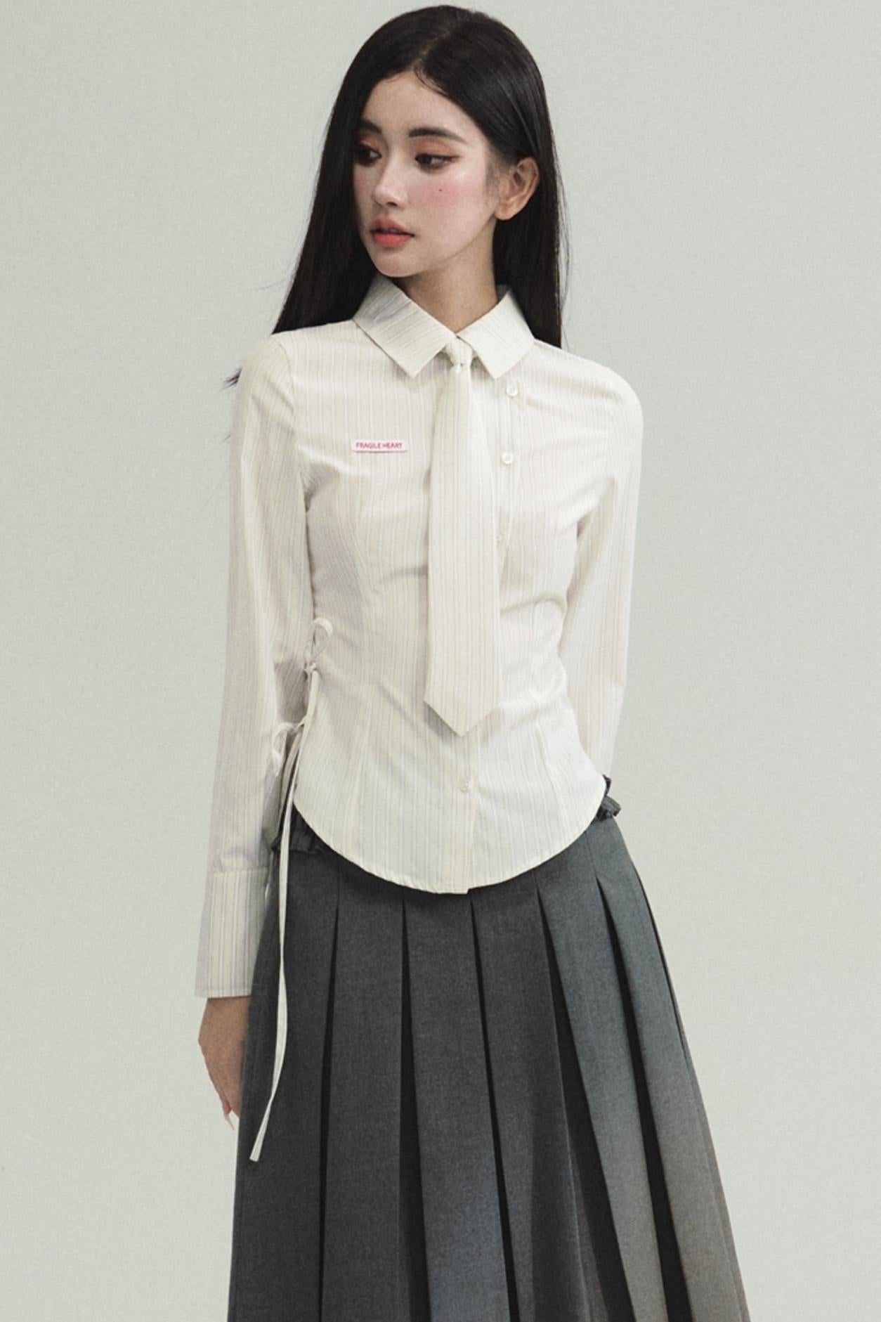 Avant-Garde Asymmetric White Button-Up Shirt with Side Tie Detail