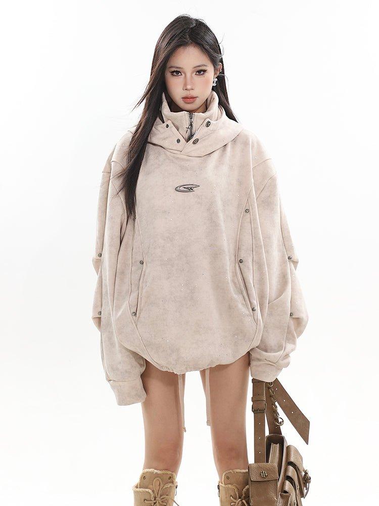 Oversized Button-Up Hoodie Top - chiclara