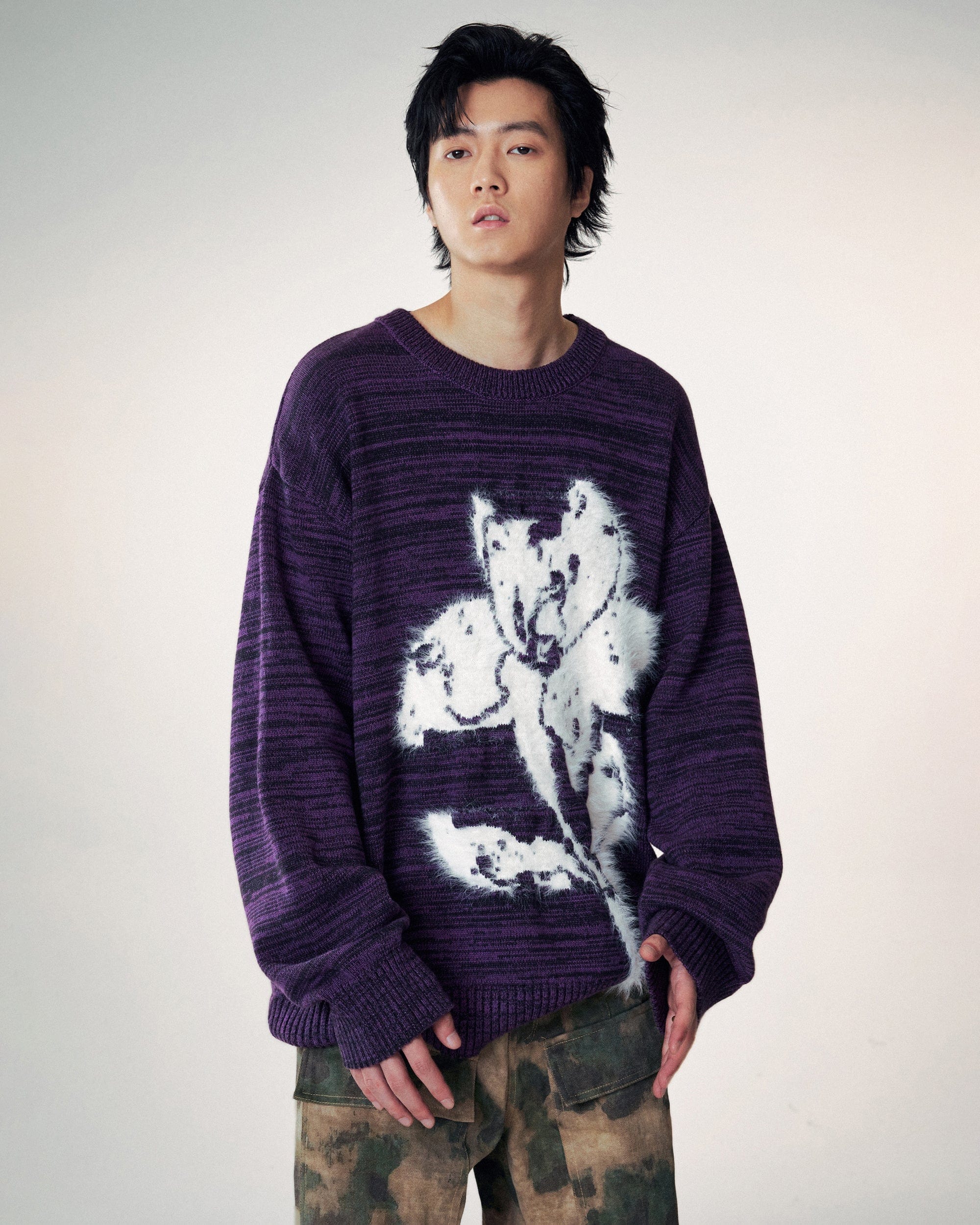 Abstract Print Purple Sweater