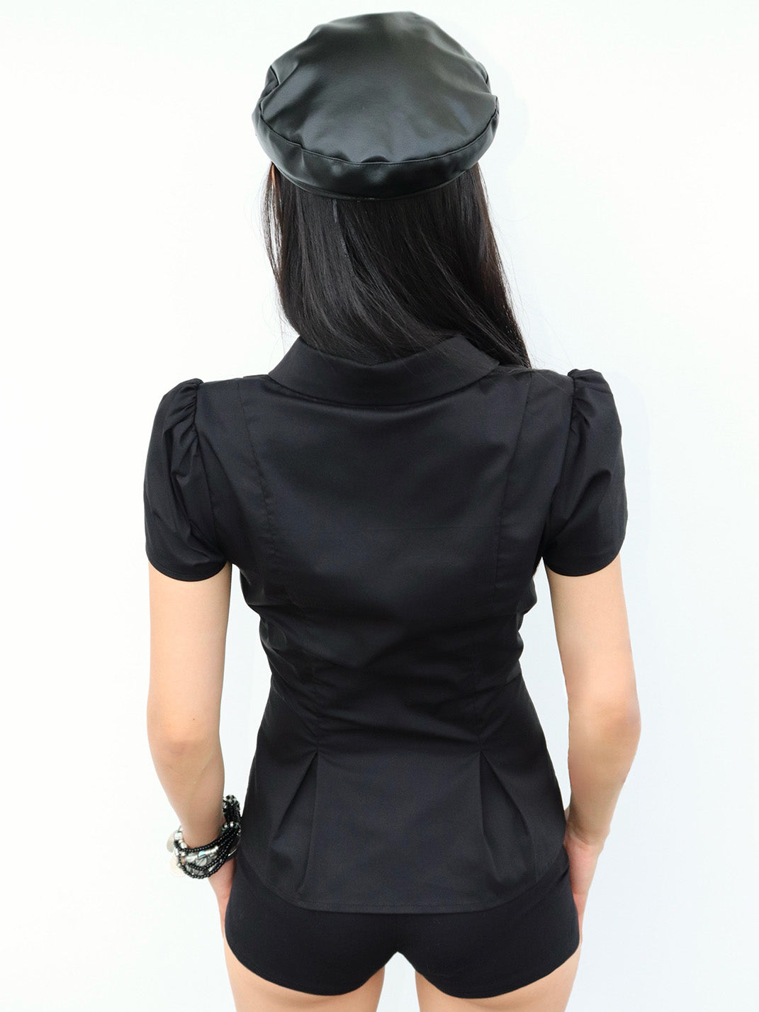 Zipper Puff-Sleeve Blouse