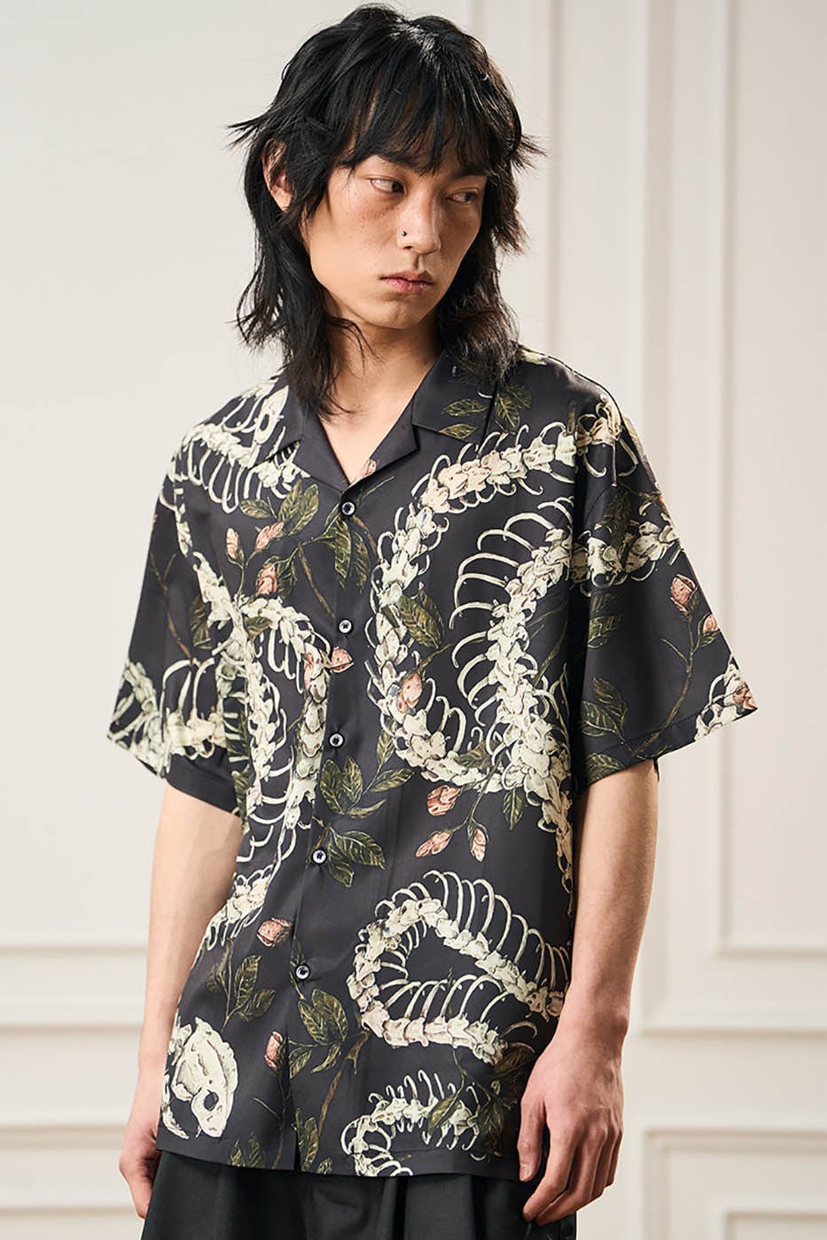 Serpent Skeleton Floral Camp Shirt