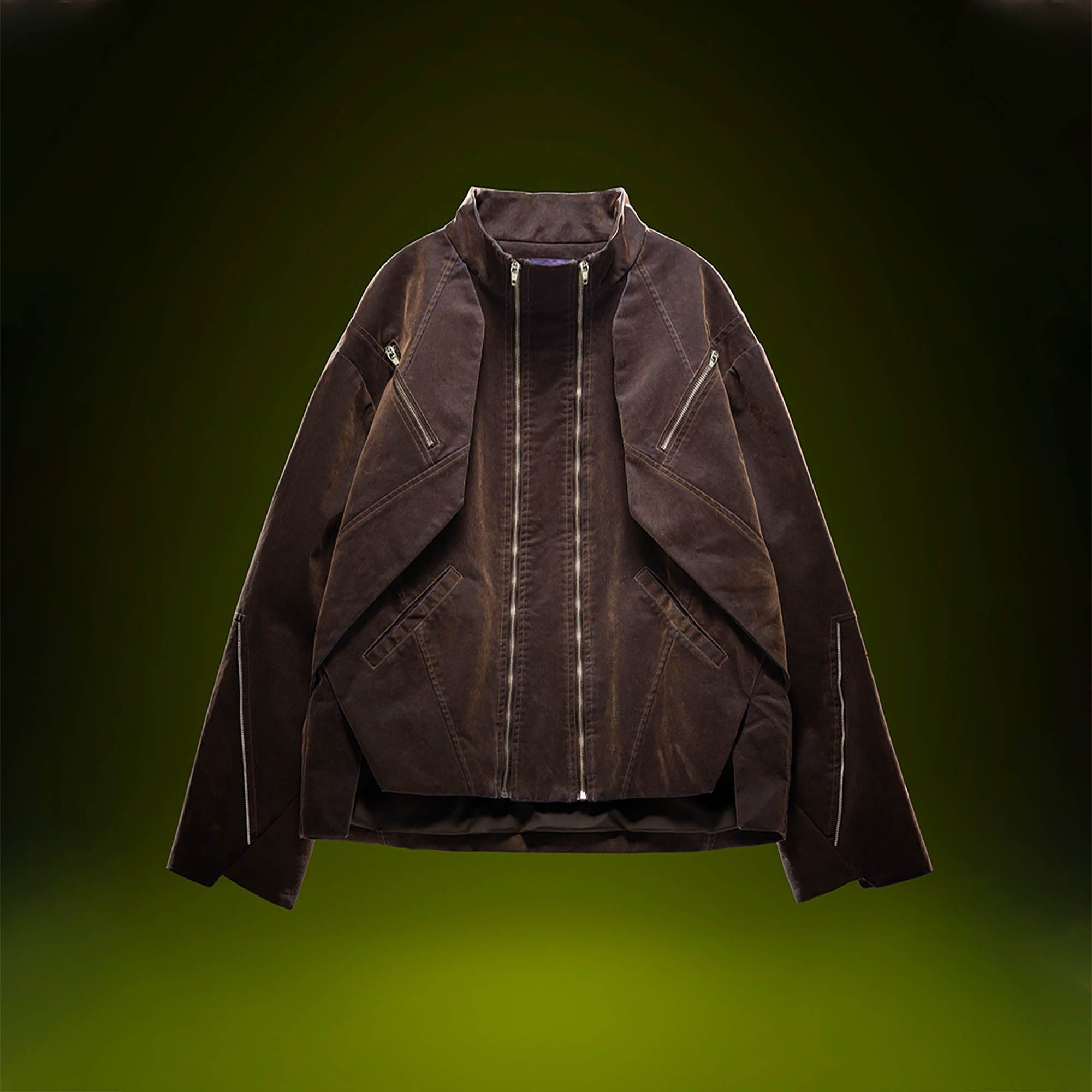 Multi-Zip Tactical Bomber Jacket Brown