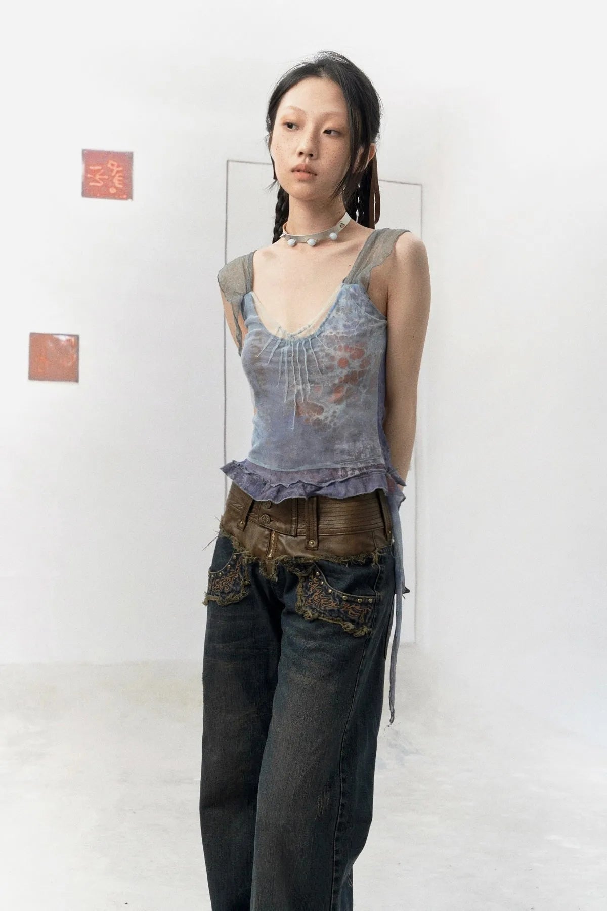 Vintage Wide Leg Contrast Waistband Jeans