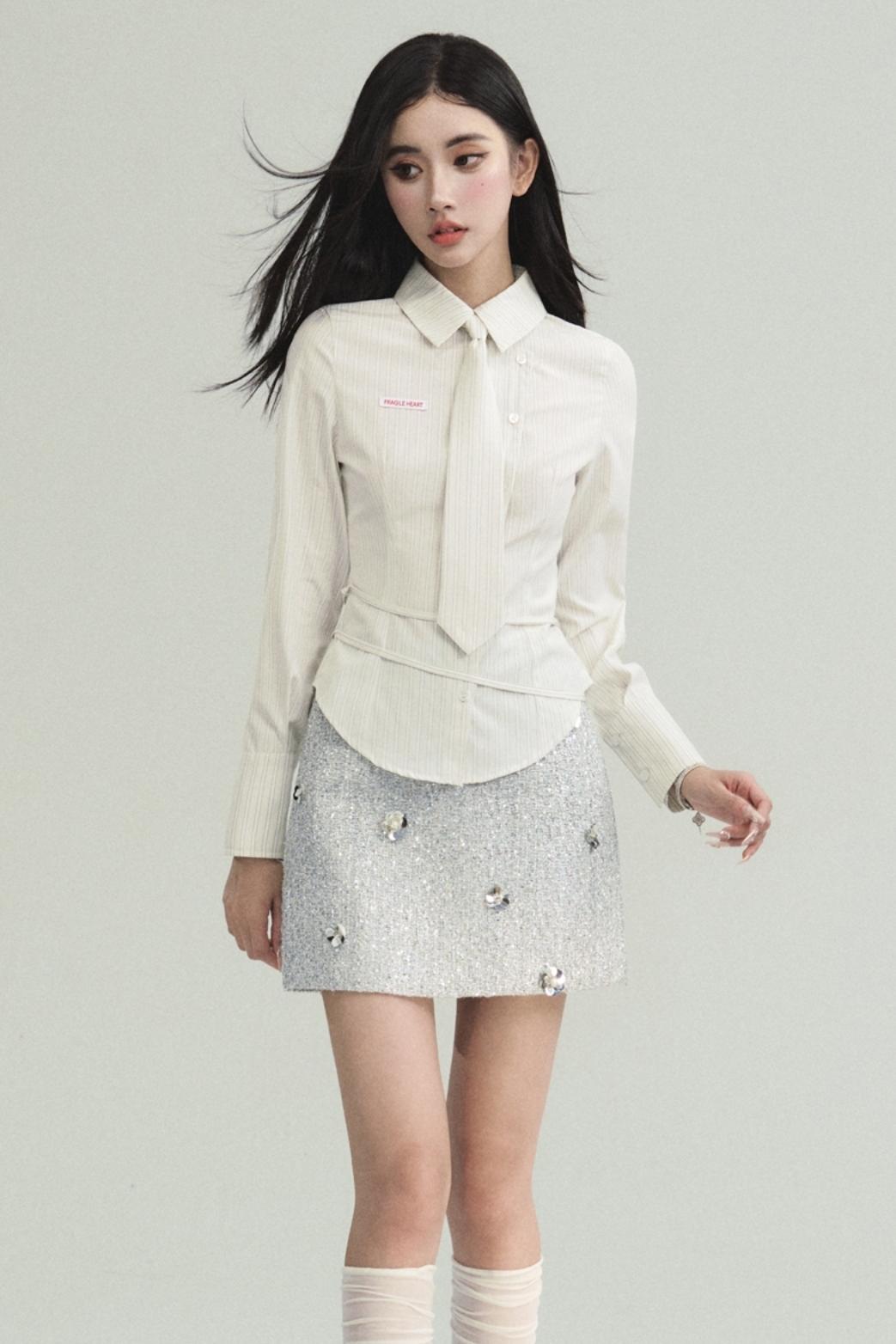 Avant-Garde Asymmetric White Button-Up Shirt with Side Tie Detail