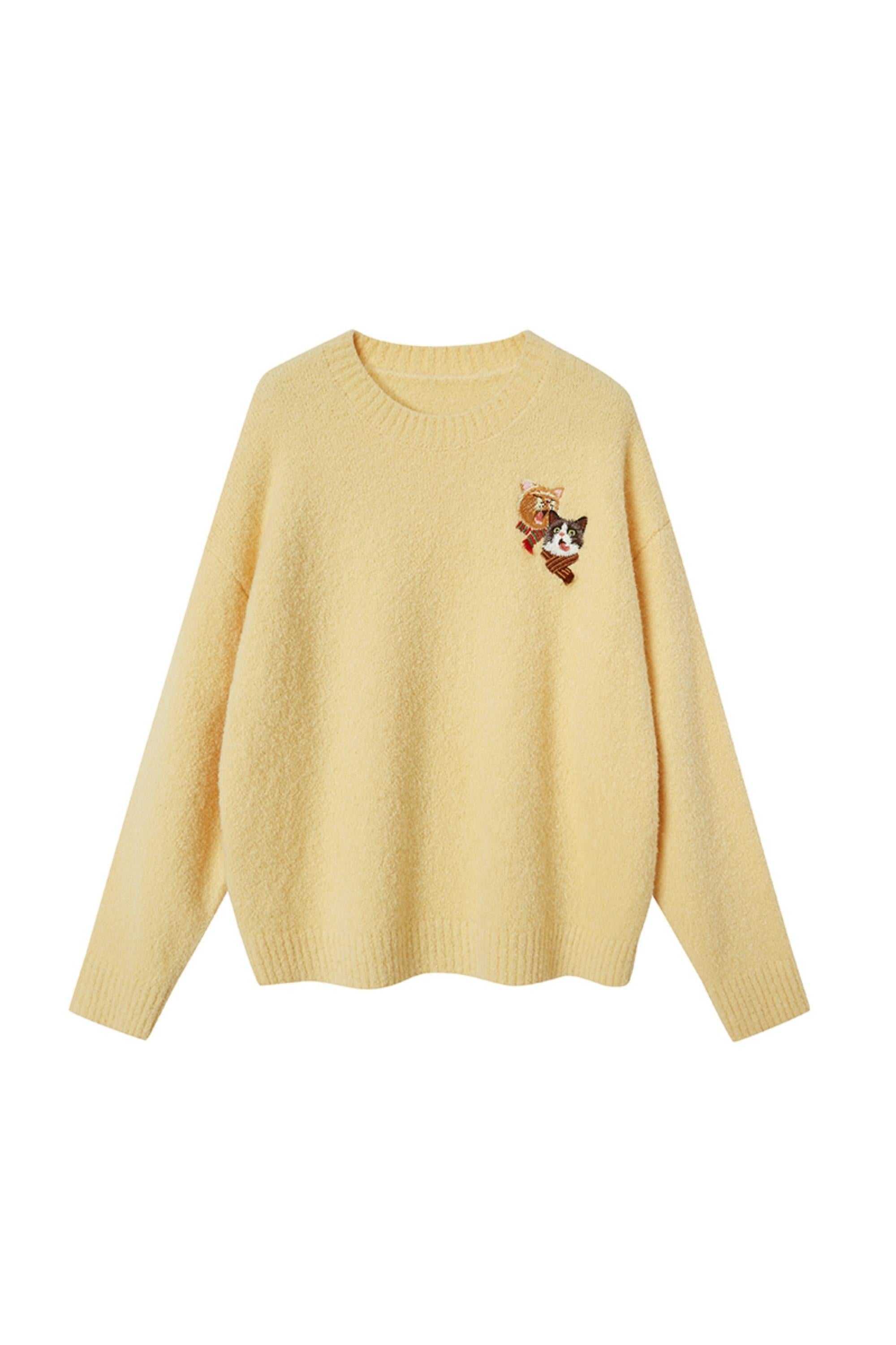 Embroidered Cat Knit Sweater