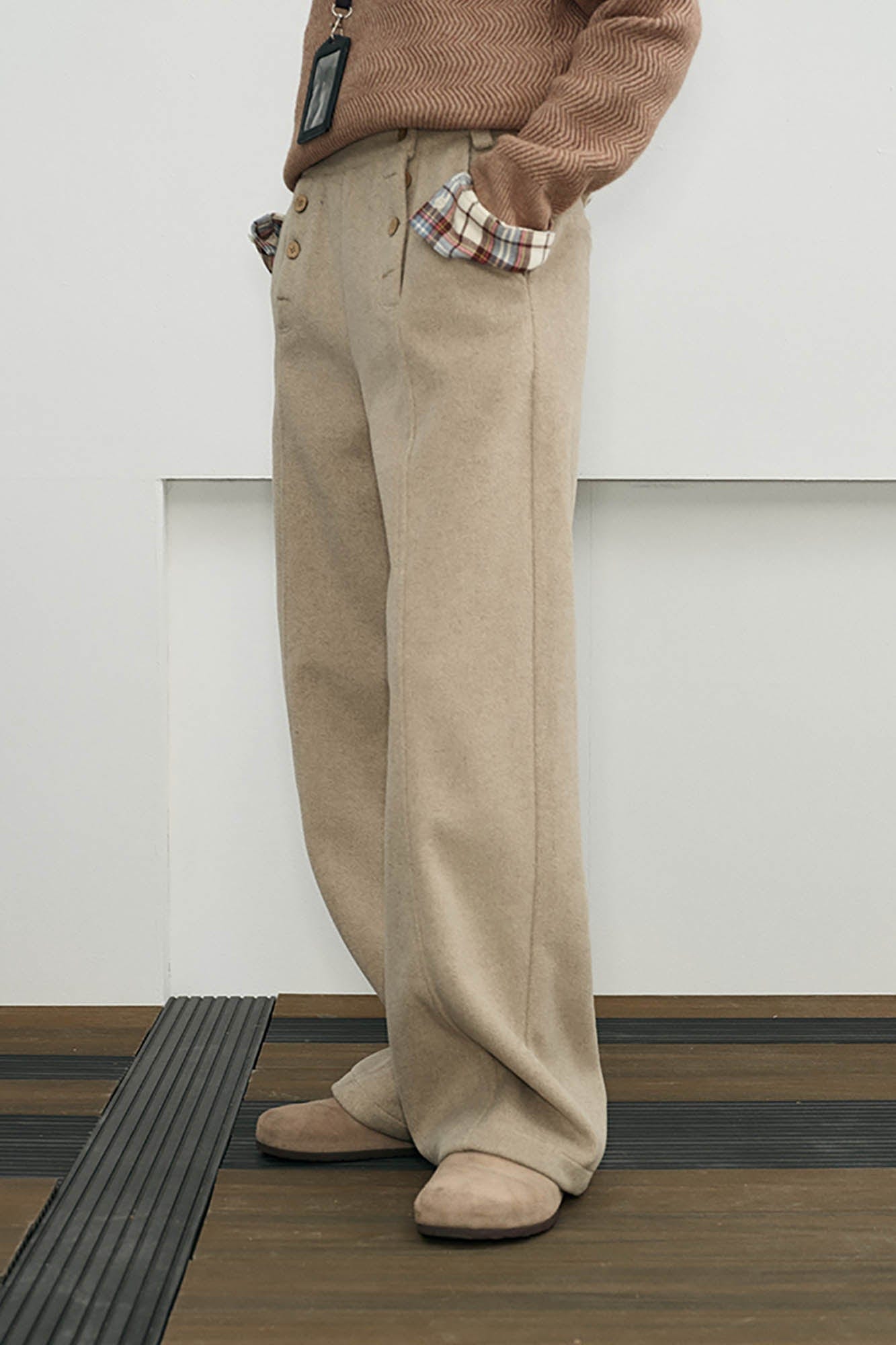 Double-Breasted Wide-Leg Wool Trousers