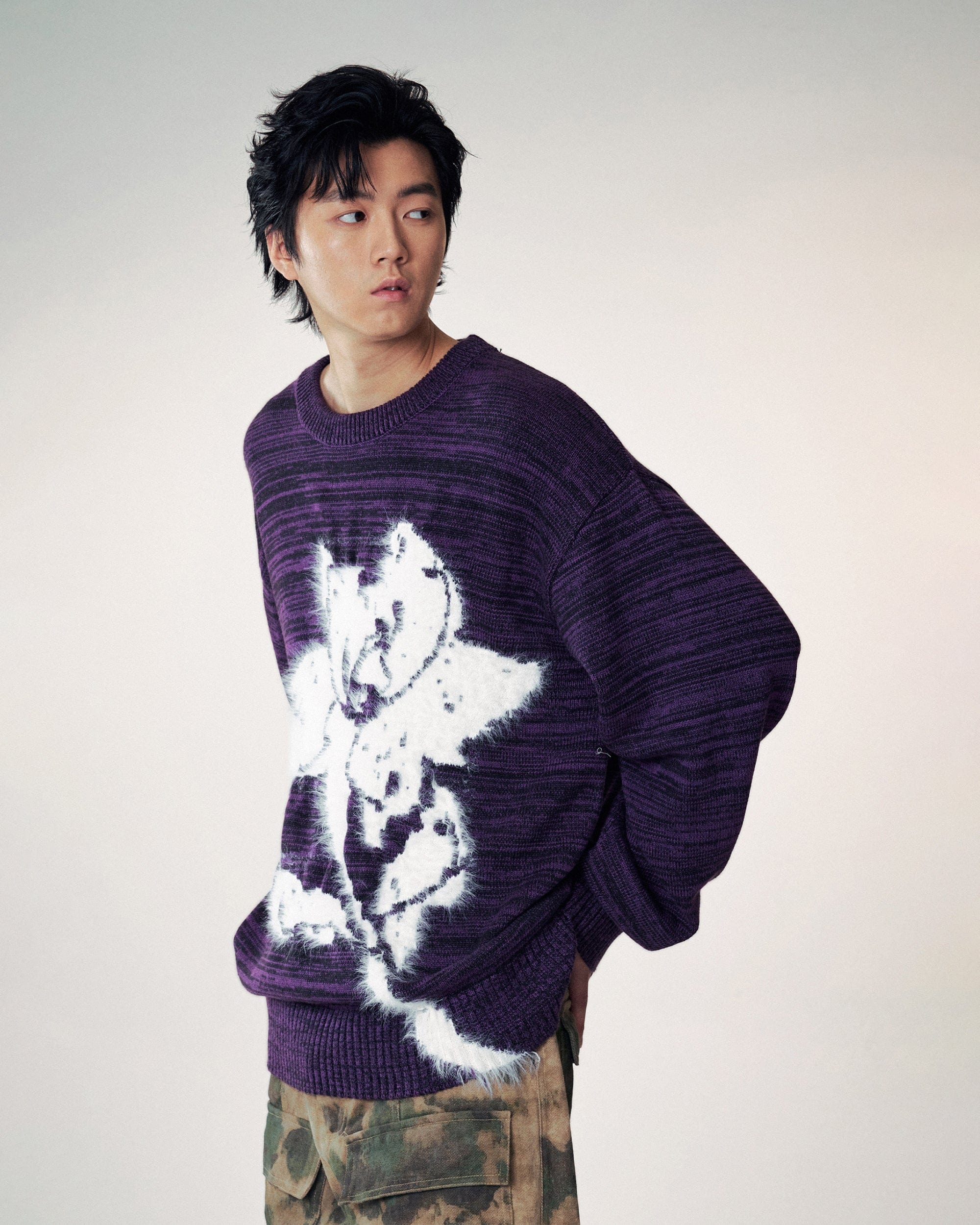 Abstract Print Purple Sweater