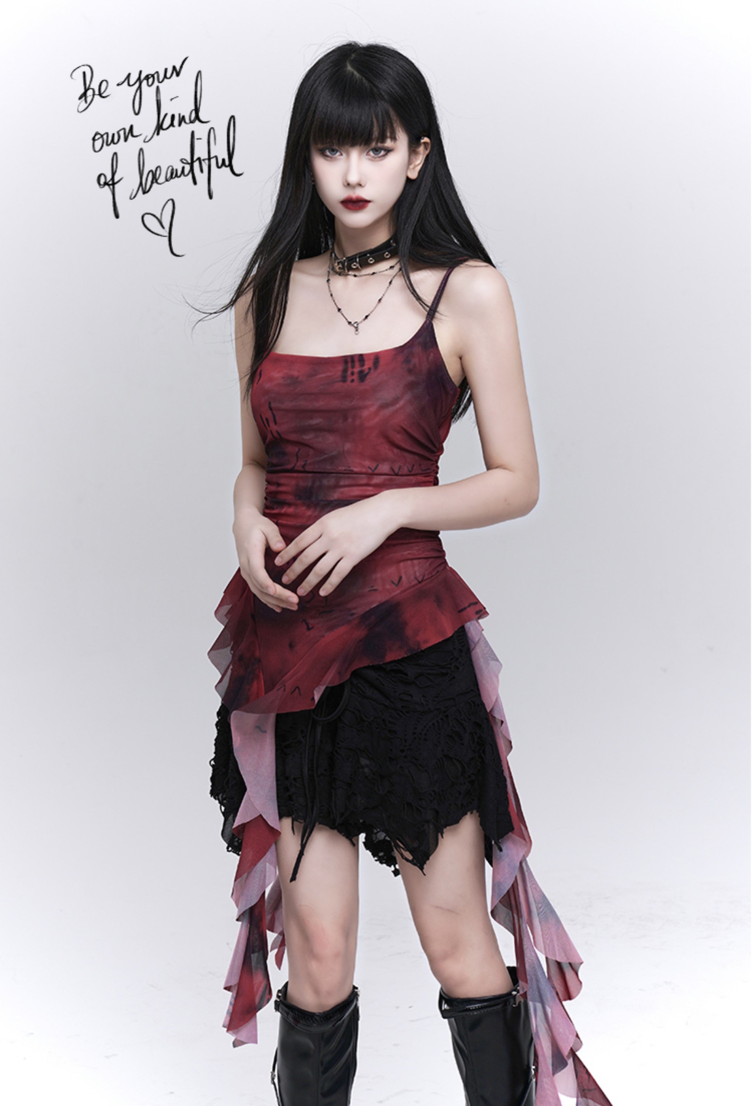 Blood Moon Lace Asymmetric Blouse