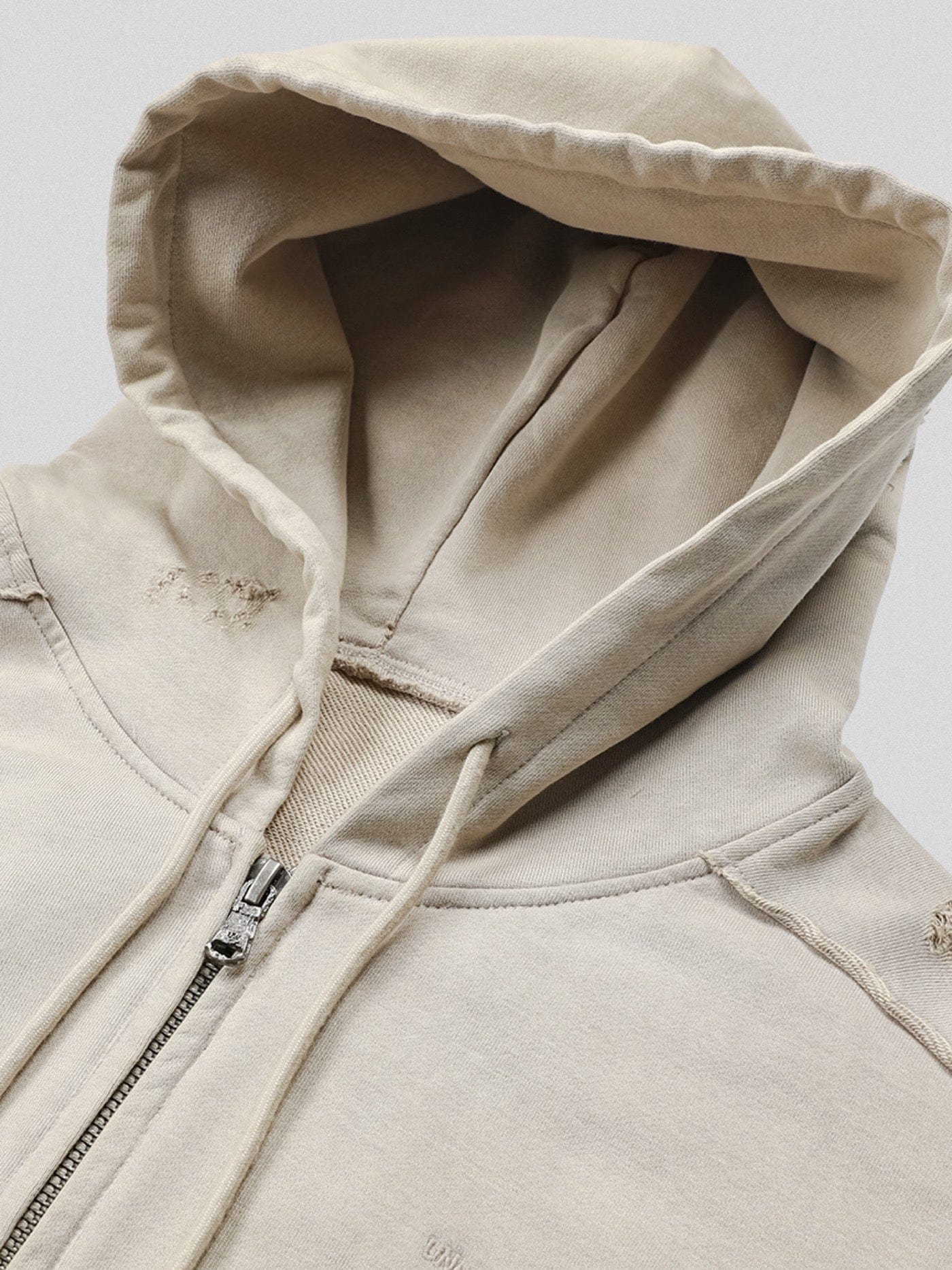 Distressed Beige Zip-up Hoodie