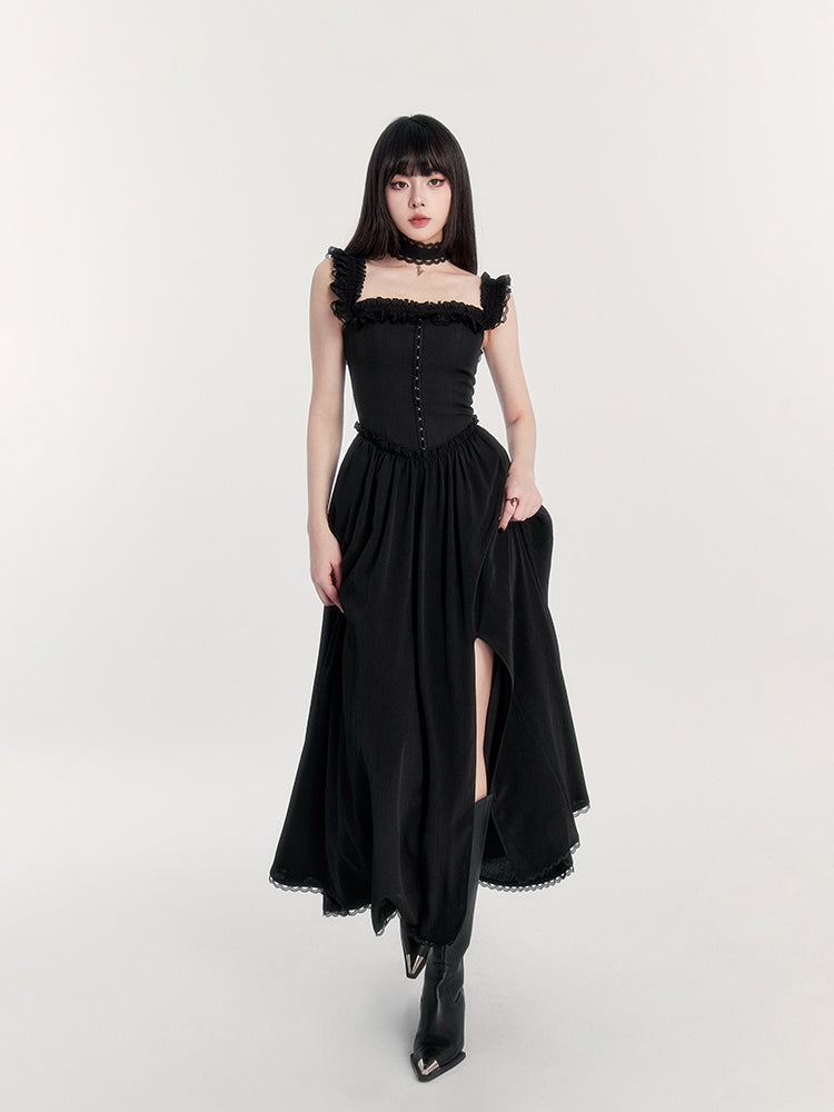 Off-Shoulder Gothic Dress with Lace Trim