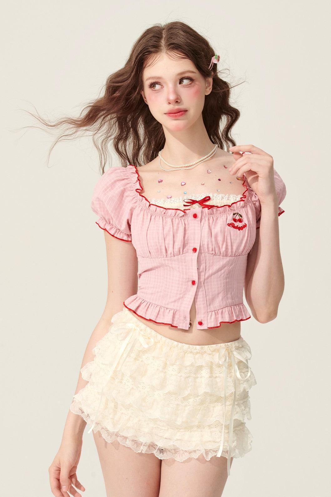 Chic Pink Puff Sleeve Blouse - chiclara