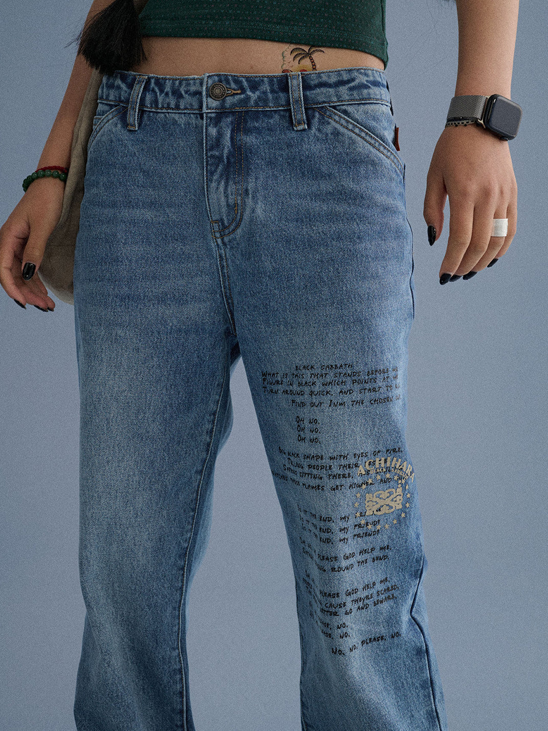 Distressed Letter Print Jeans