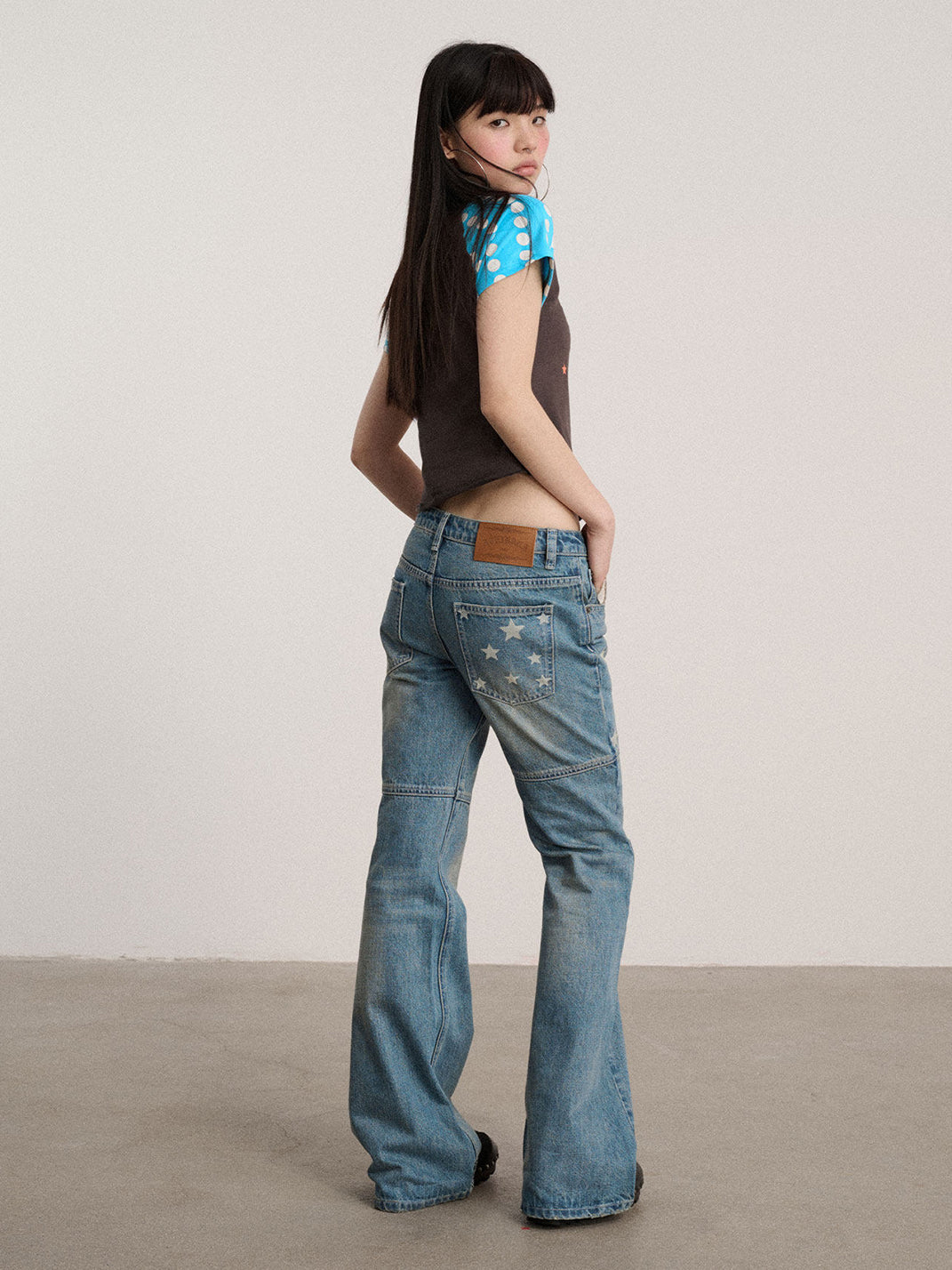 Star Panel Low-Waist Flare Jeans