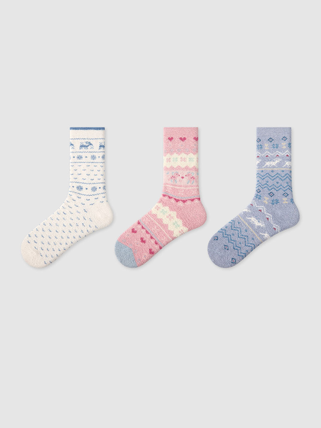 3 Pack Cute Coral Fleece Mid-calf Socks for Women