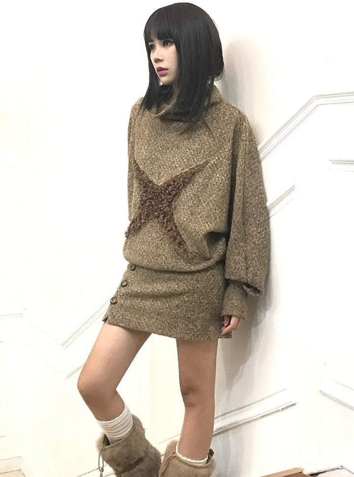 ARIADNAw Rustic X-Pattern Oversized Sweater - Heathered Brown (Women's)