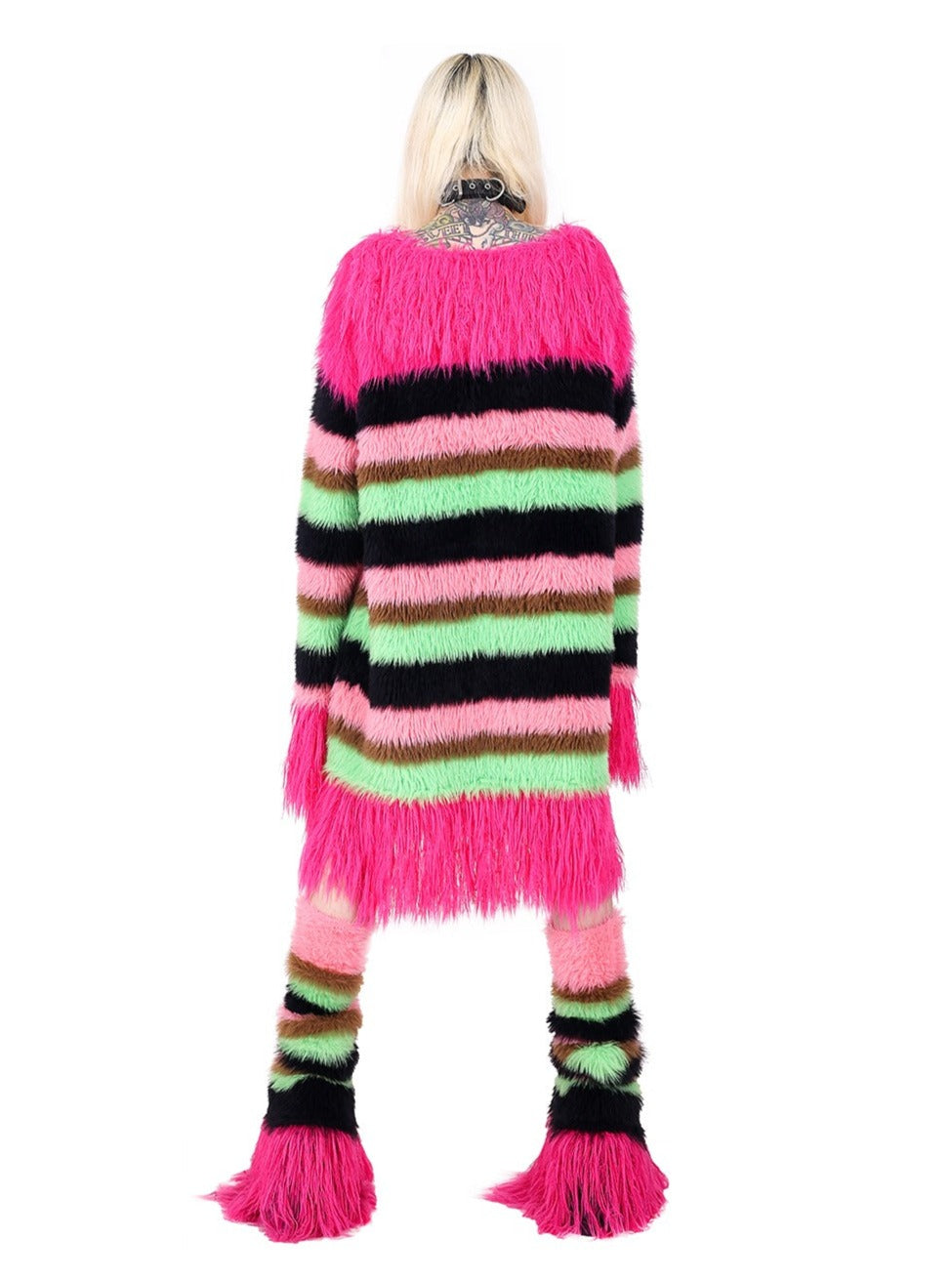 PINKSPINK Candy Stripe Fuzzy Leg Warmers - Pink/Green/Black